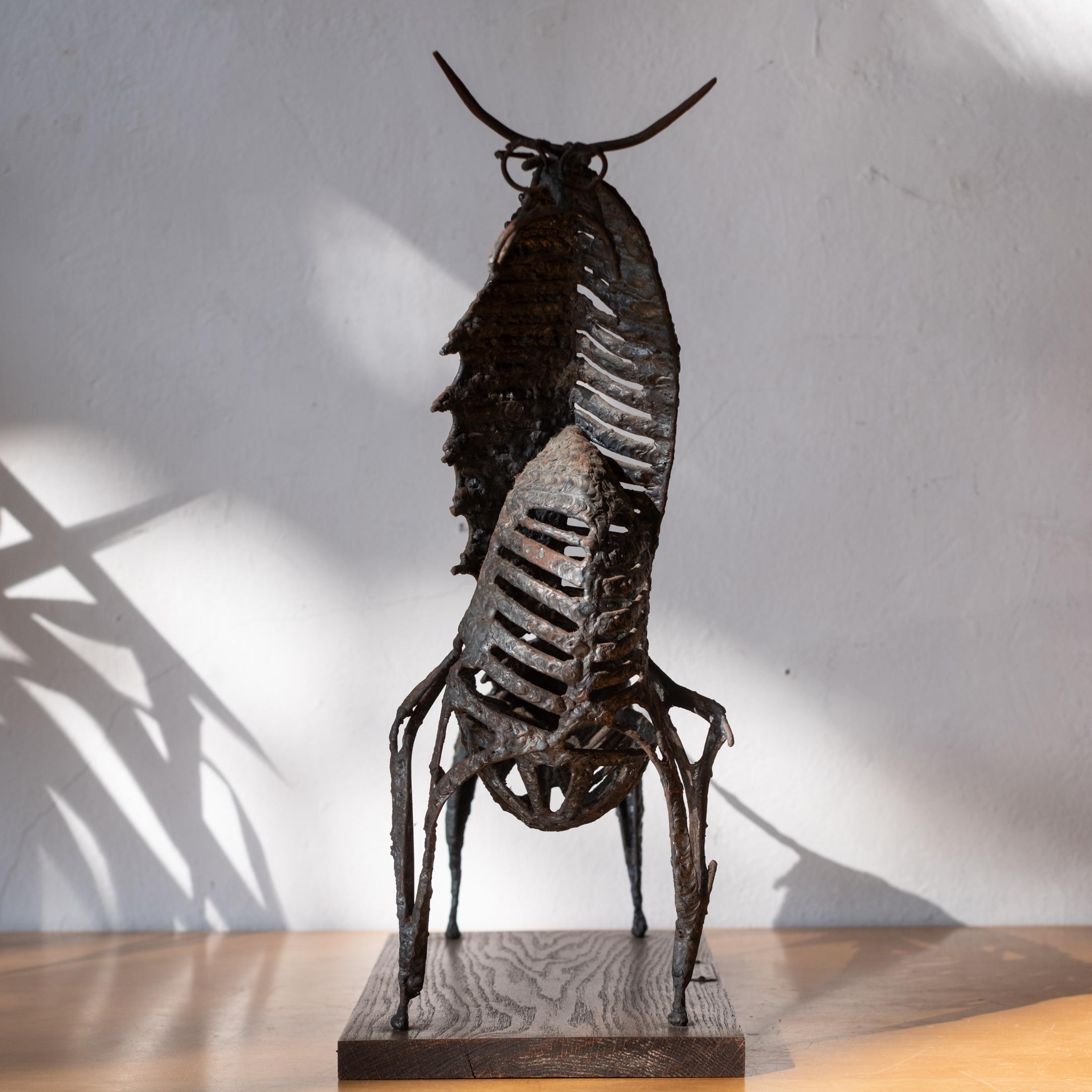 Brutalist Mid Century Modernist Abstrakt Metall Stier Skulptur von Charles im Angebot 7
