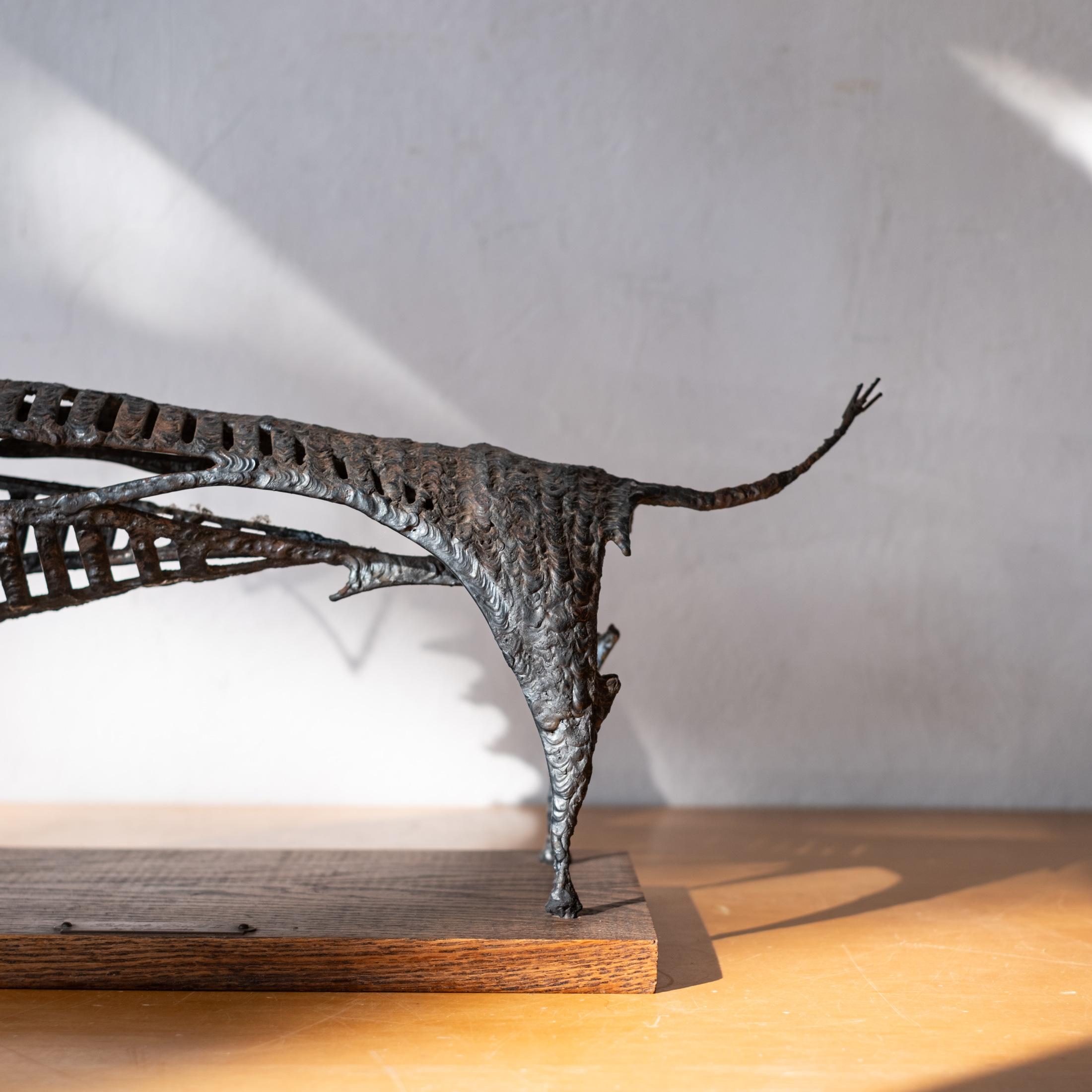 Brutalist Mid Century Modernist Abstrakt Metall Stier Skulptur von Charles im Angebot 8