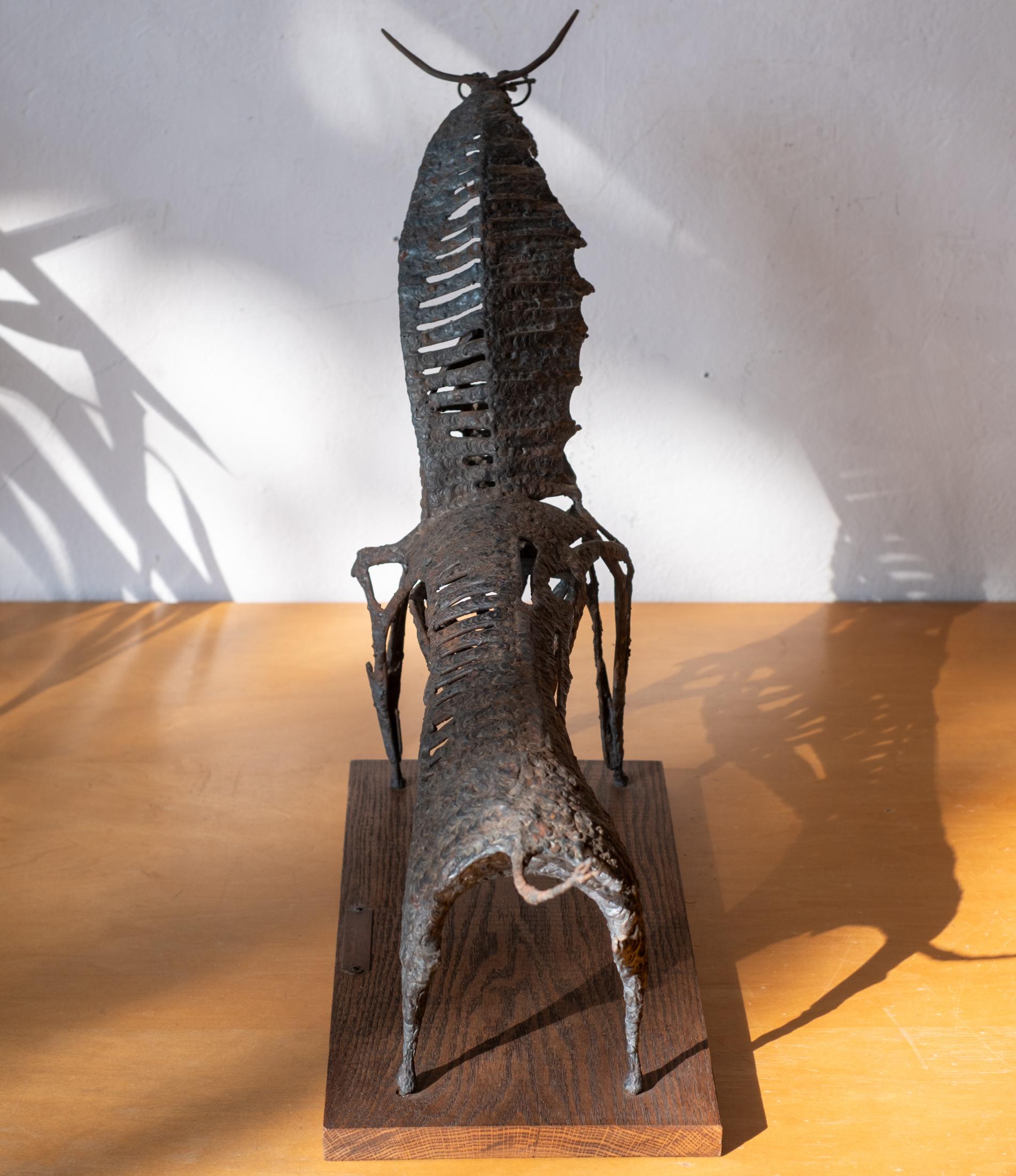 Brutalist Mid Century Modernist Abstrakt Metall Stier Skulptur von Charles (Stahl) im Angebot