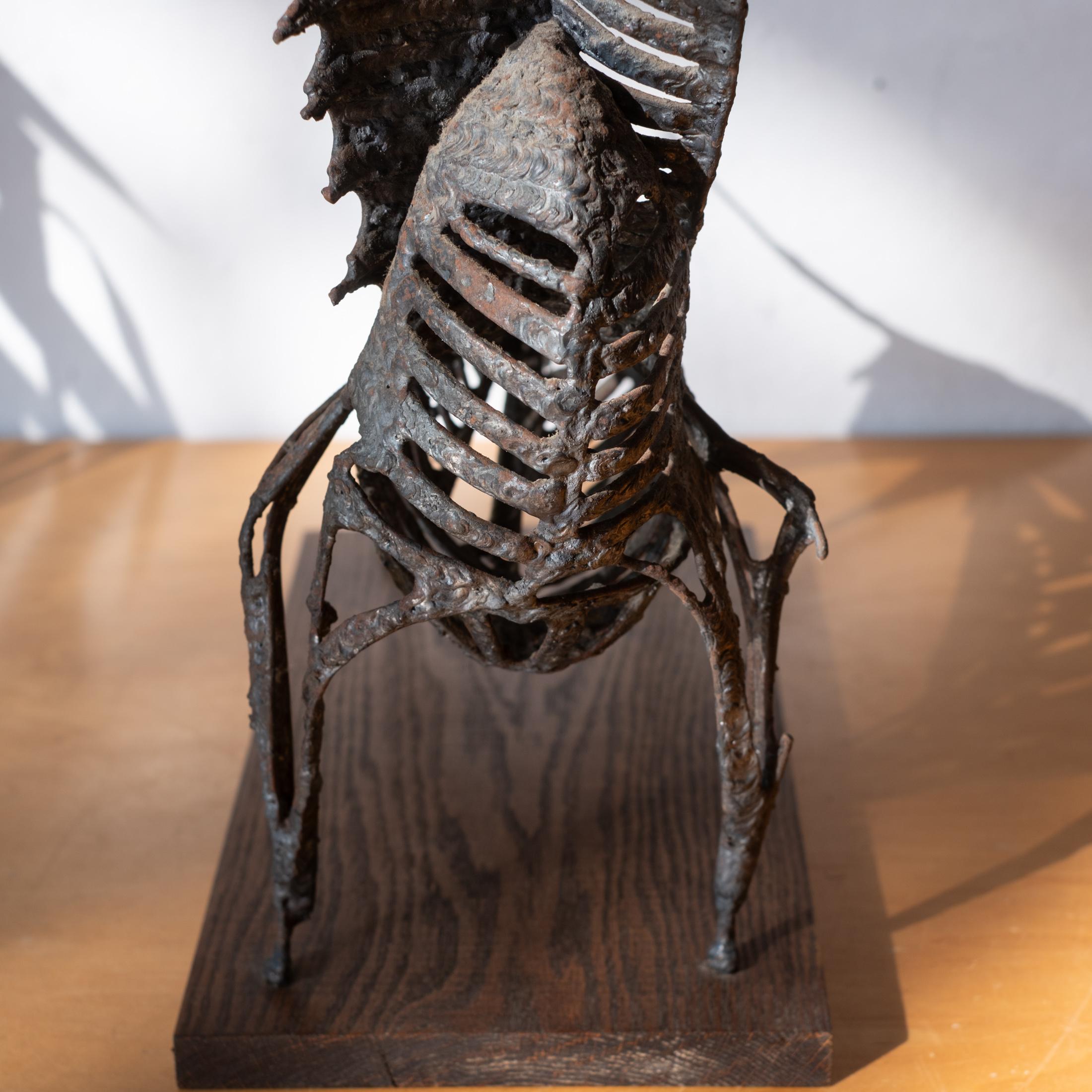 Brutalist Mid Century Modernist Abstrakt Metall Stier Skulptur von Charles im Angebot 1