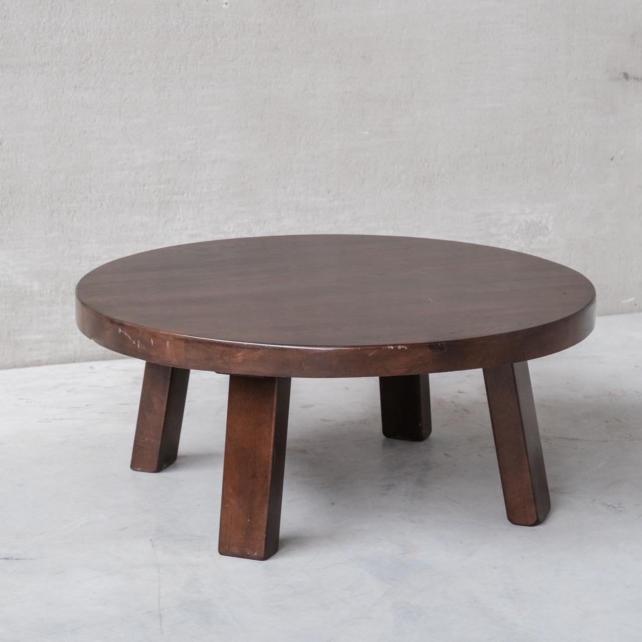 Mid-Century Modern Brutalist Mid-Century Oak Circular Coffee Table