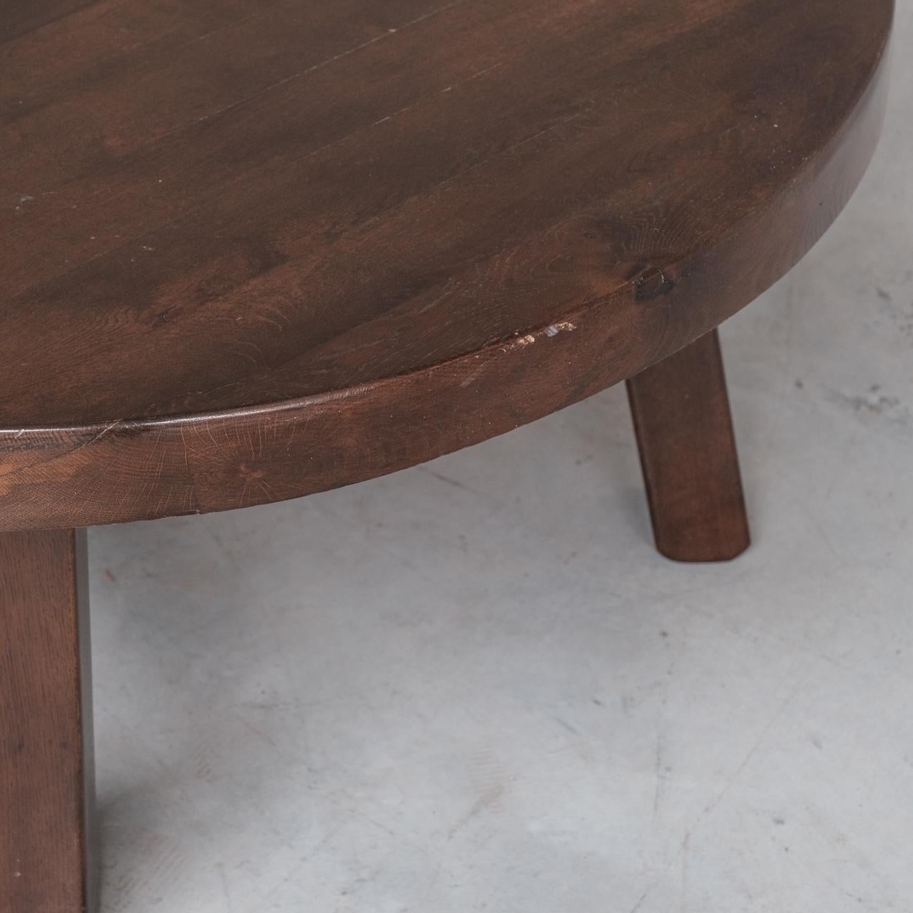 Belgian Brutalist Mid-Century Oak Circular Coffee Table