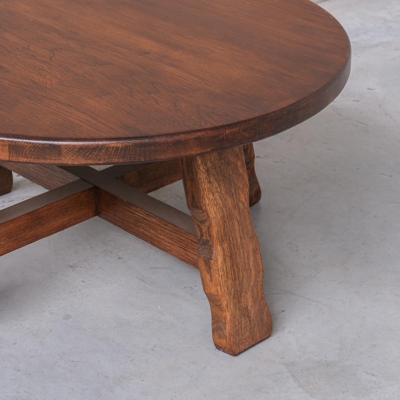 Brutalist Mid-Century Oak Circular Coffee Table In Good Condition For Sale In London, GB