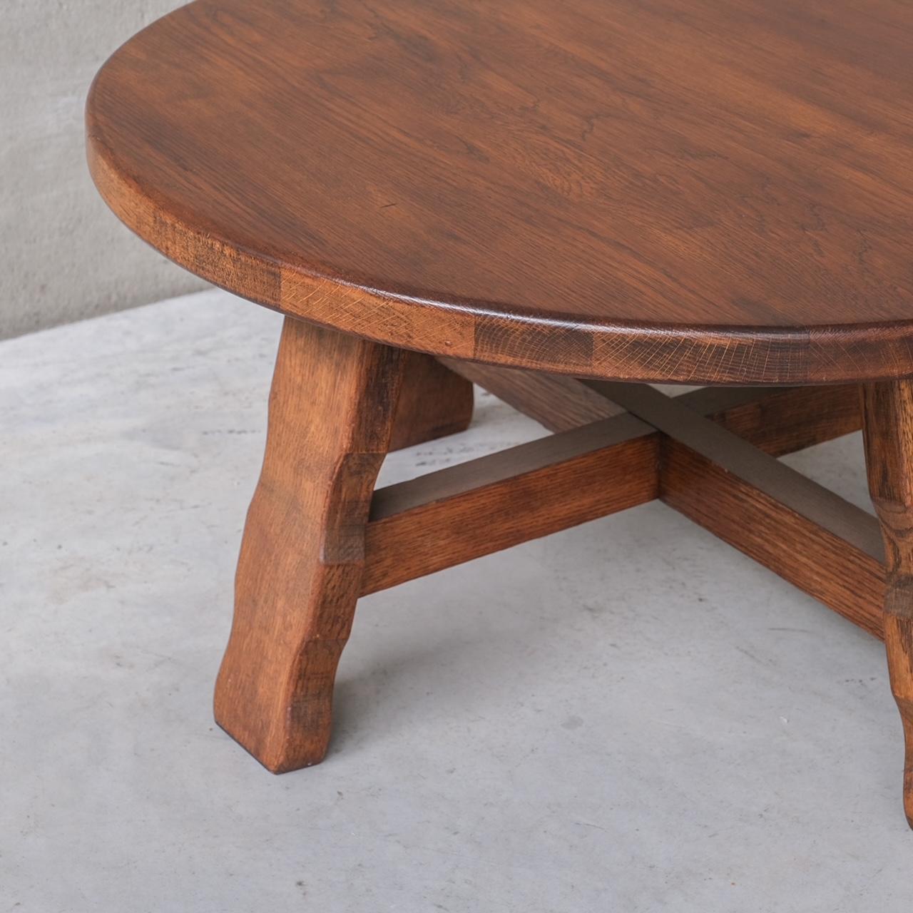 20th Century Brutalist Mid-Century Oak Circular Coffee Table For Sale
