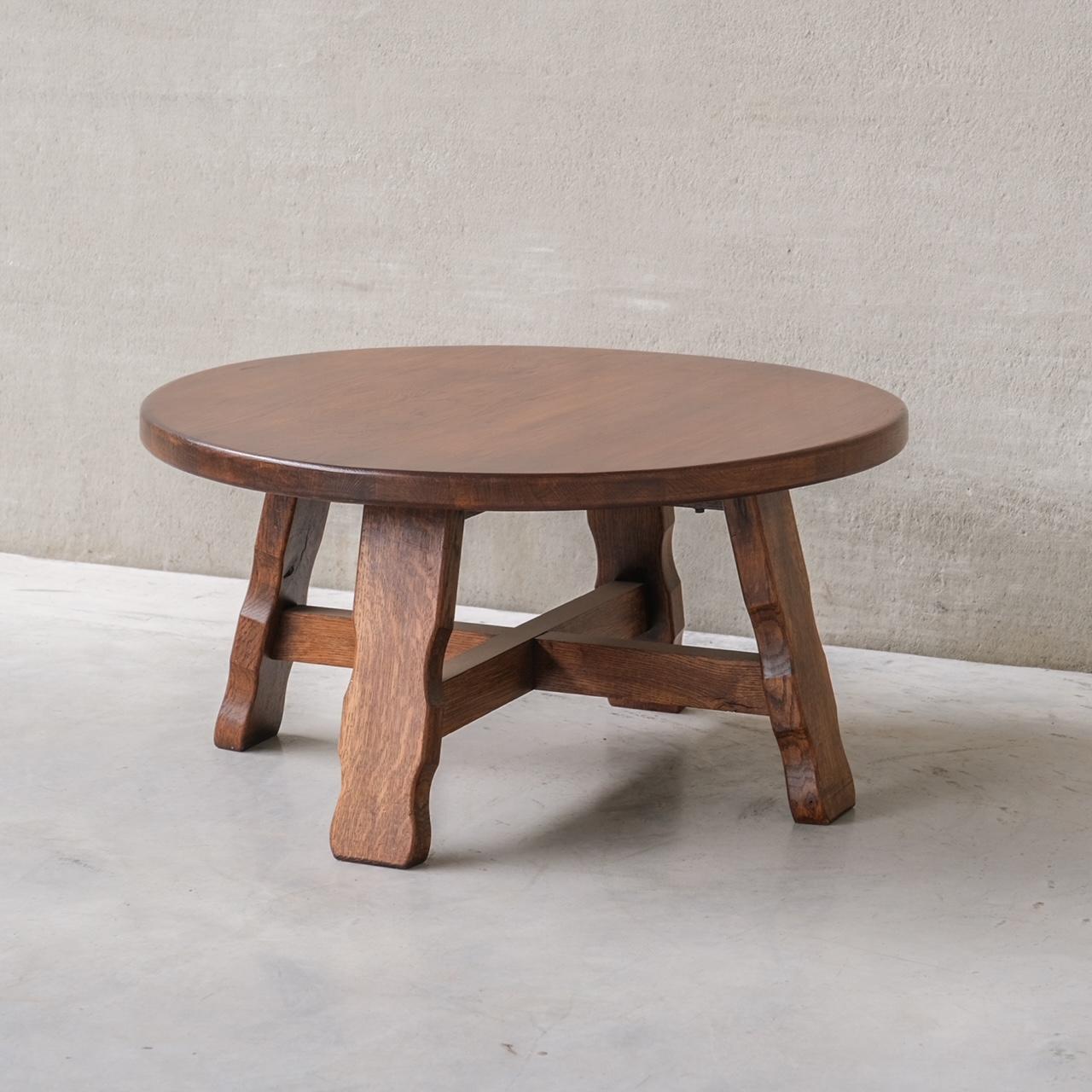 Wood Brutalist Mid-Century Oak Circular Coffee Table For Sale