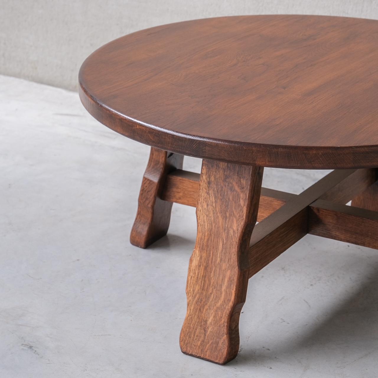 Brutalist Mid-Century Oak Circular Coffee Table For Sale 1