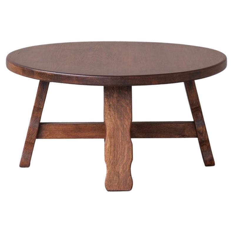 Brutalist Mid-Century Oak Circular Coffee Table