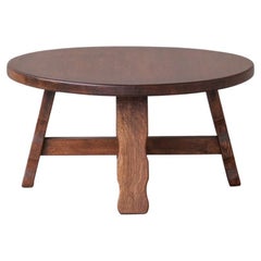 Vintage Brutalist Mid-Century Oak Circular Coffee Table