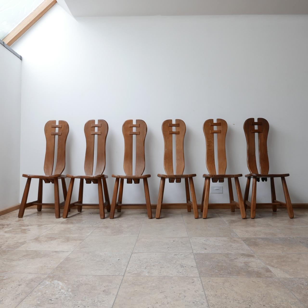 Wood Brutalist Mid-Century Oak De Puydt Dining Chairs '12+' For Sale