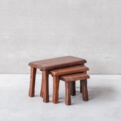 Brutalist Mid-Century Oak Nesting Tables