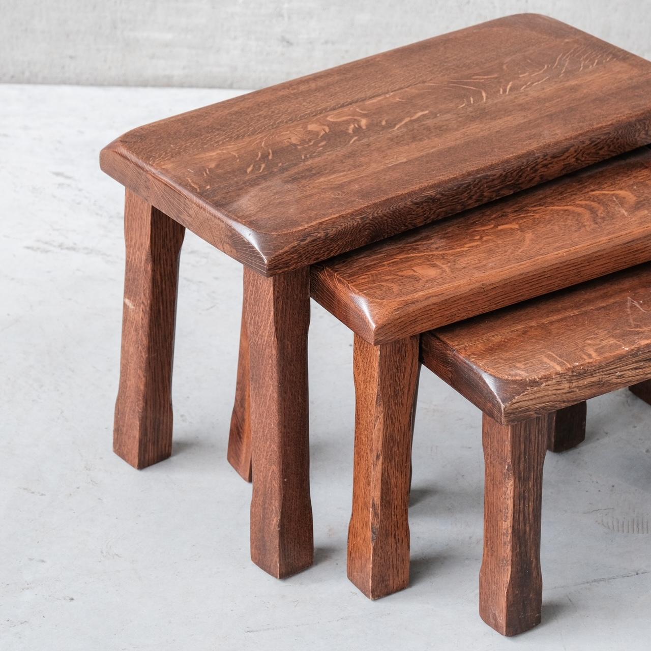 Brutalist Mid-Century Oak Nesting Tables In Good Condition In London, GB