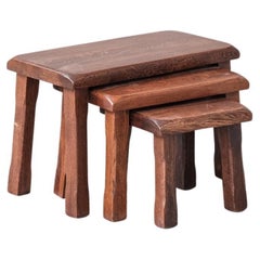 Brutalist Mid-Century Oak Nesting Tables