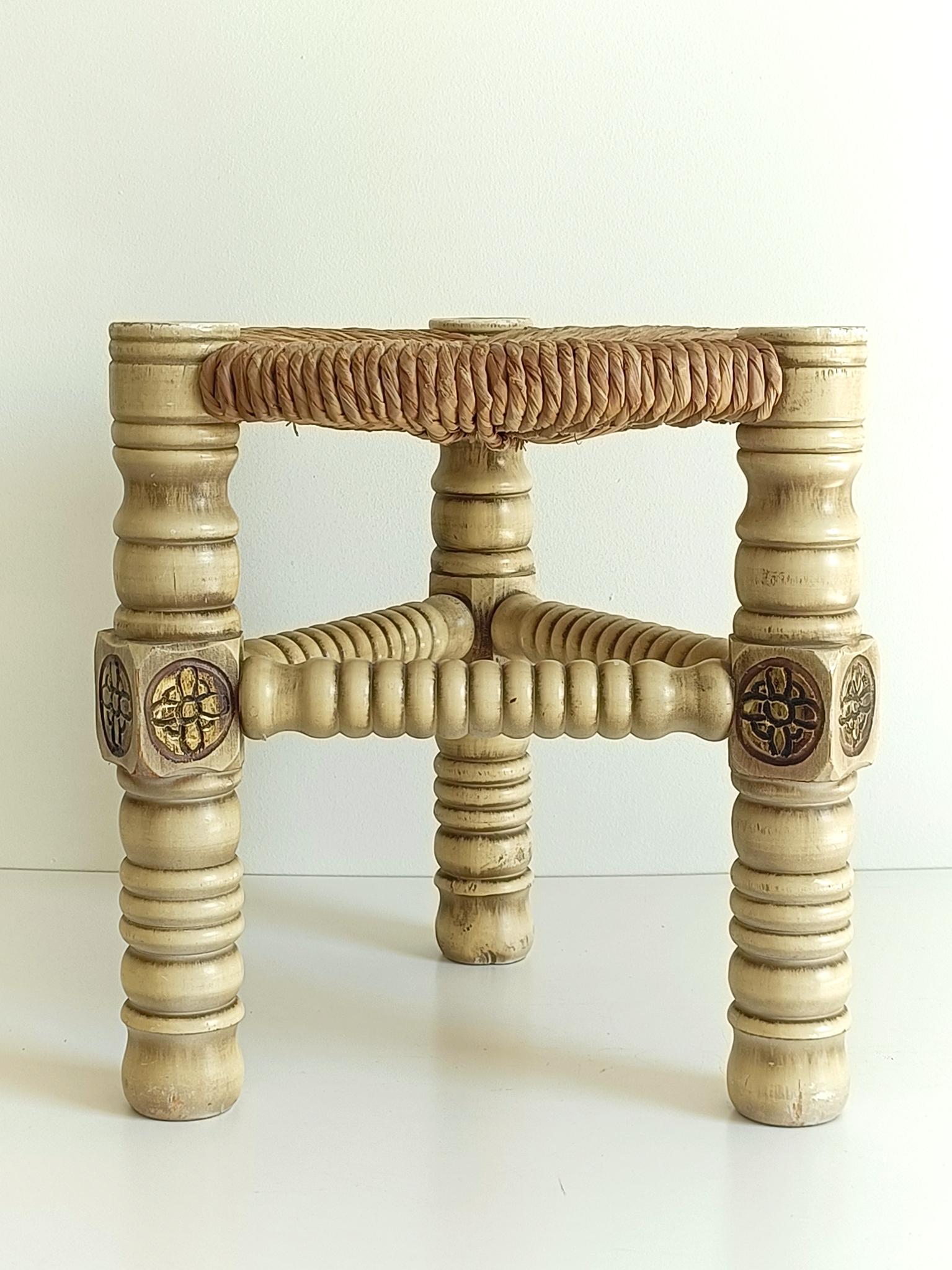 Brutalista di metà secolo  Coppia di sgabelli in Wood e fibra naturale, Belgio, anni '60 in vendita 6