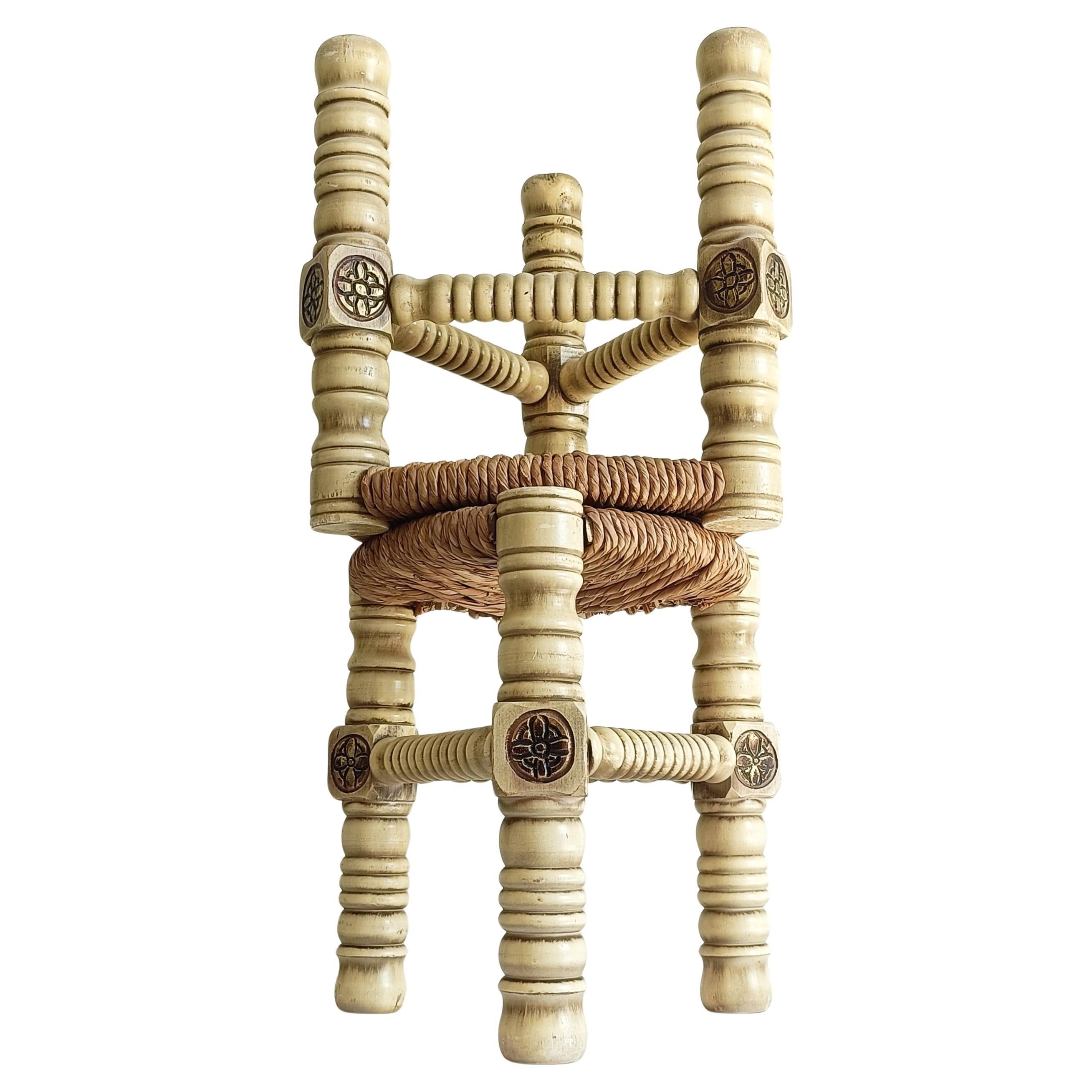 Brutalista di metà secolo  Coppia di sgabelli in Wood e fibra naturale, Belgio, anni '60 in vendita 5