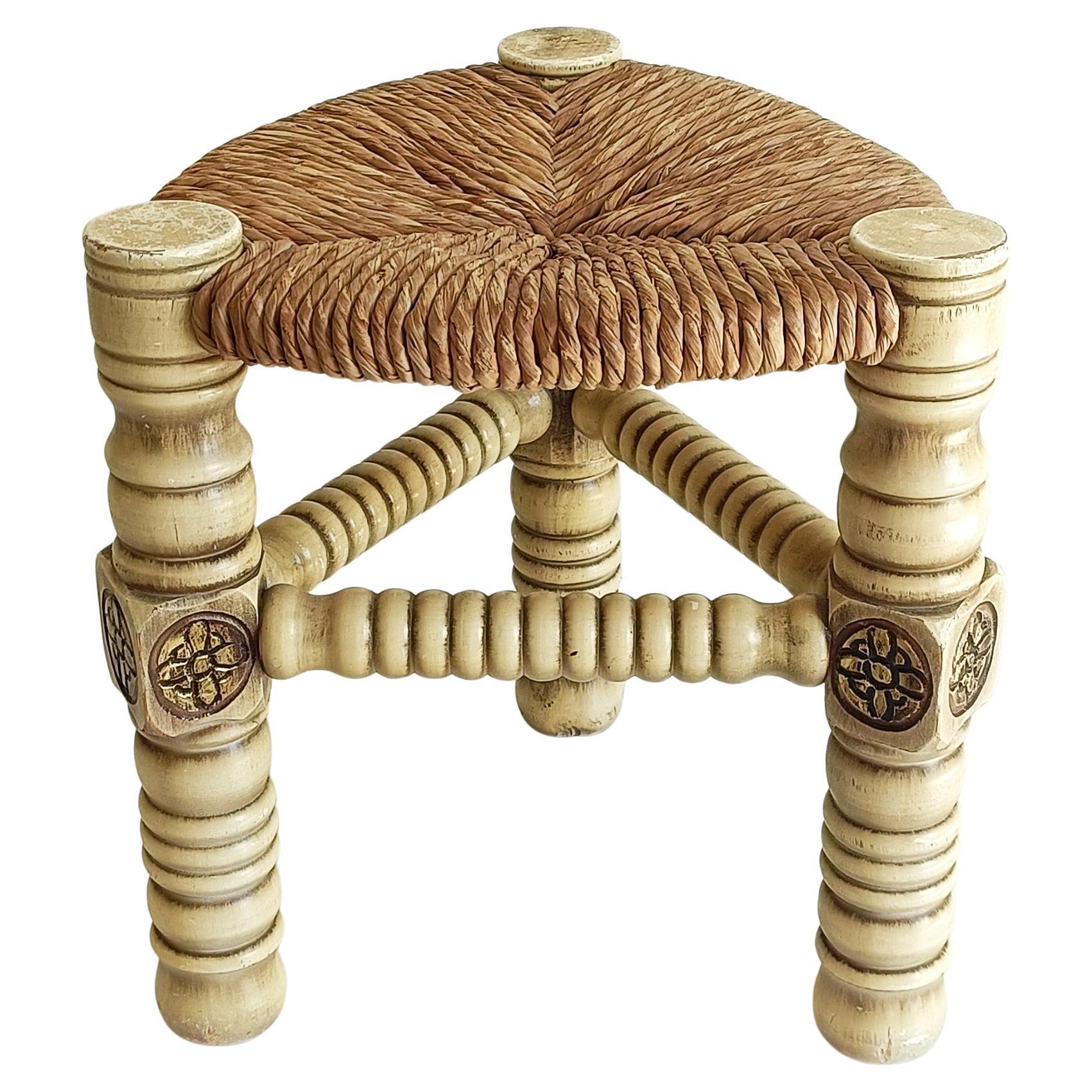 Brutalista di metà secolo  Coppia di sgabelli in Wood e fibra naturale, Belgio, anni '60 In condizioni ottime in vendita a Valencia, VC