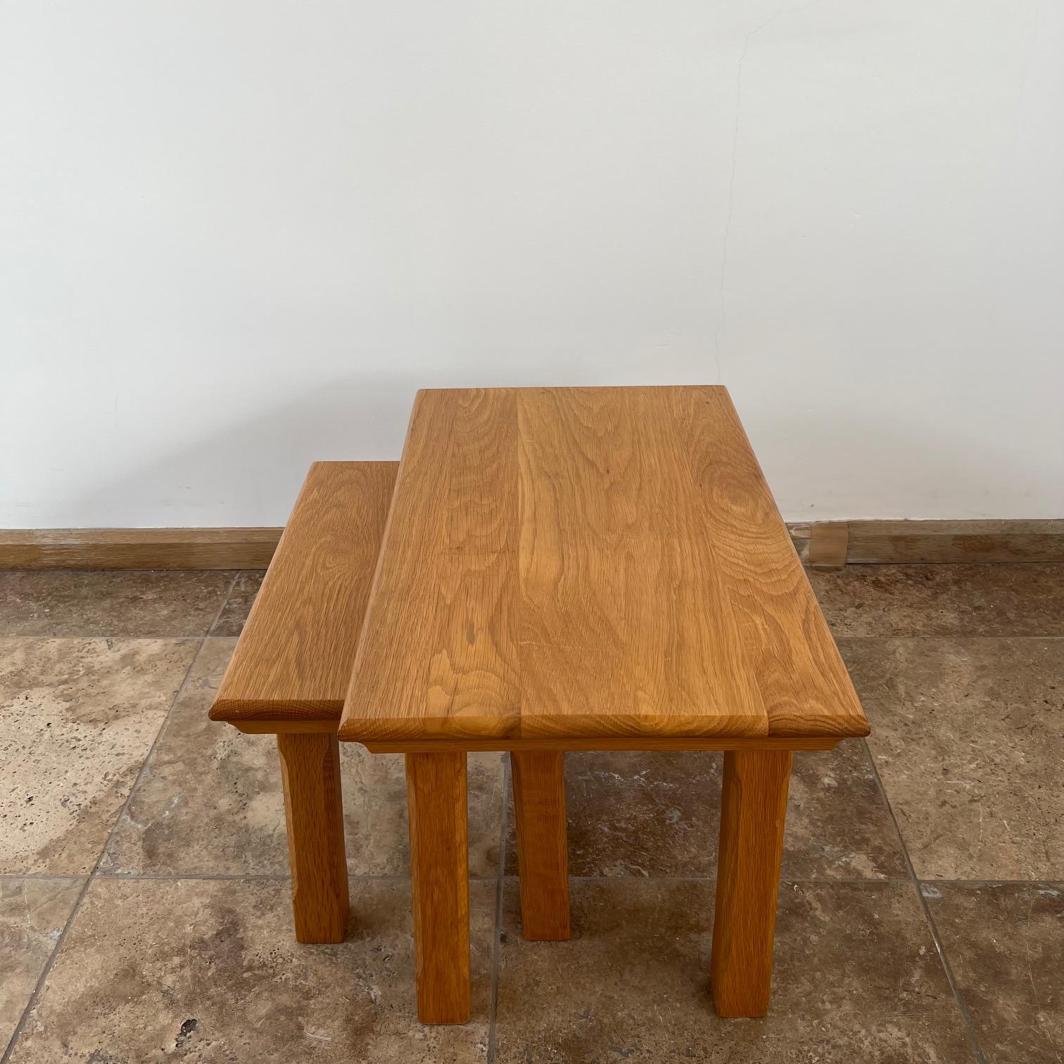 Wood Brutalist Mid-Century Set of Oak Nesting Tables