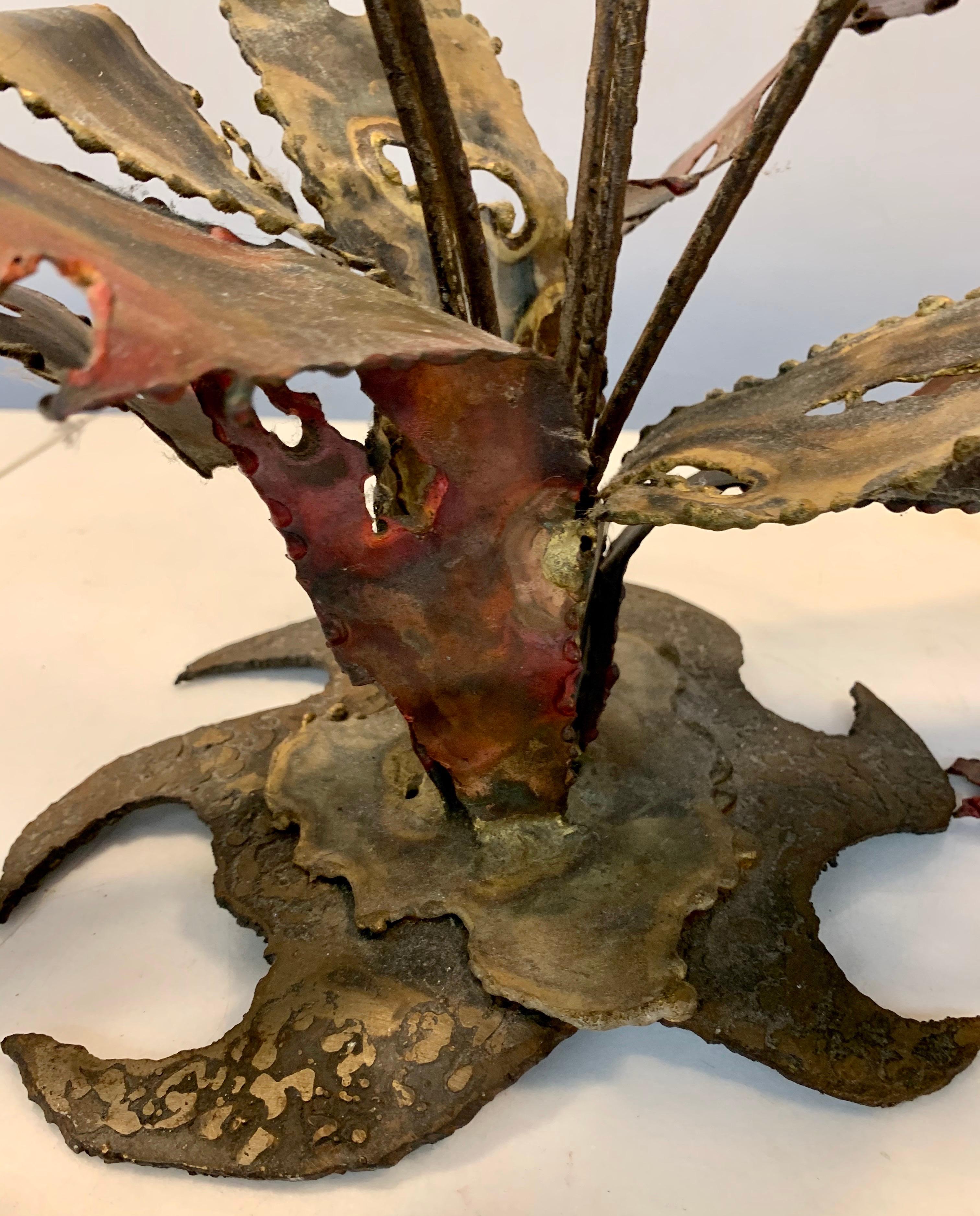 American Brutalist Midcentury Signed Silas Seandel Copper Metal Flower Sculpture