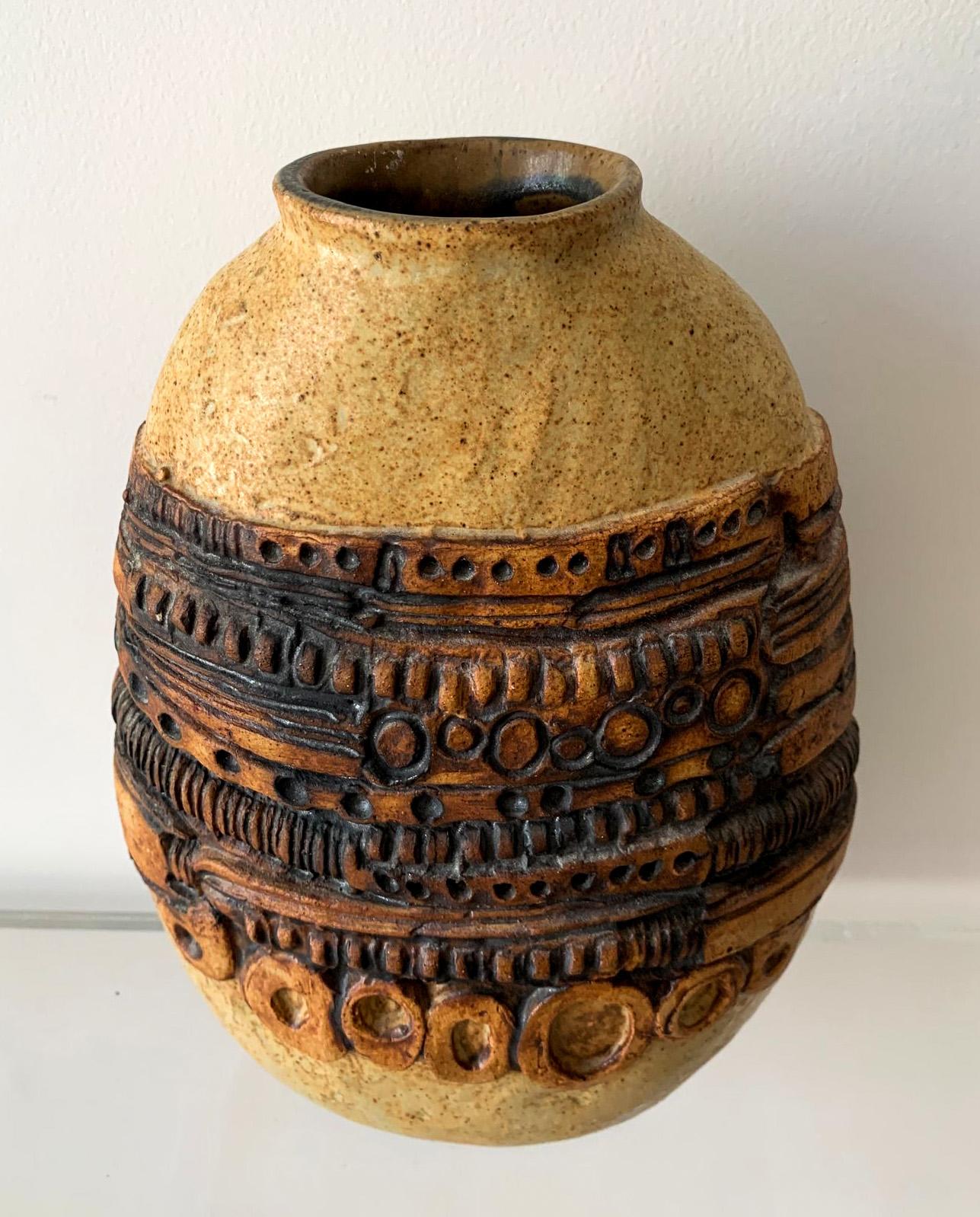 English Brutalist Midcentury Stoneware Vase by Bernard Rooke