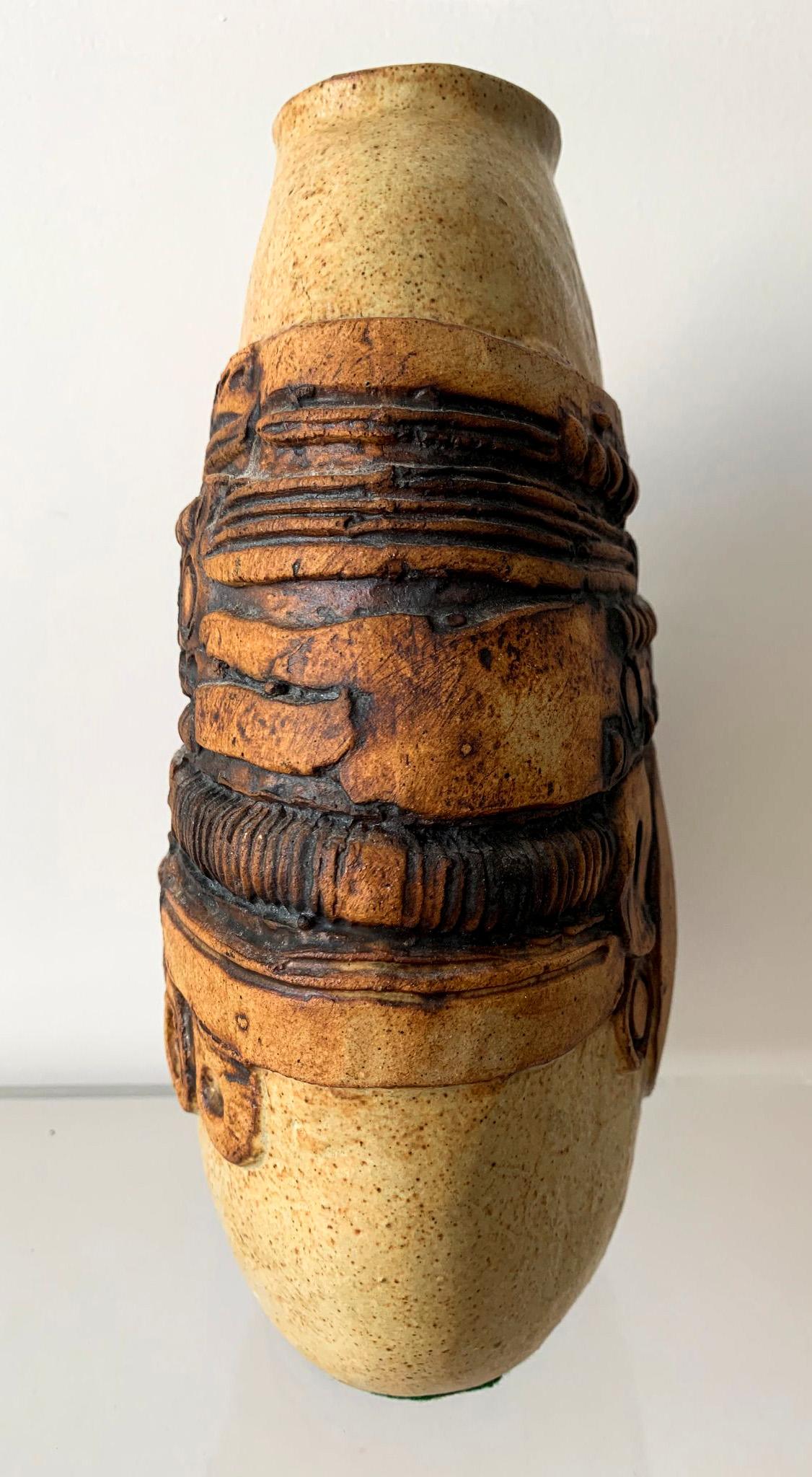 Brutalist Midcentury Stoneware Vase by Bernard Rooke In Good Condition In Culver City, CA