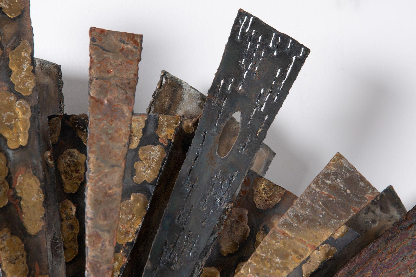 20th Century Brutalist Mid-Century Sunburst Wall Sculpture in Mixed Metals by Stuart Mathews
