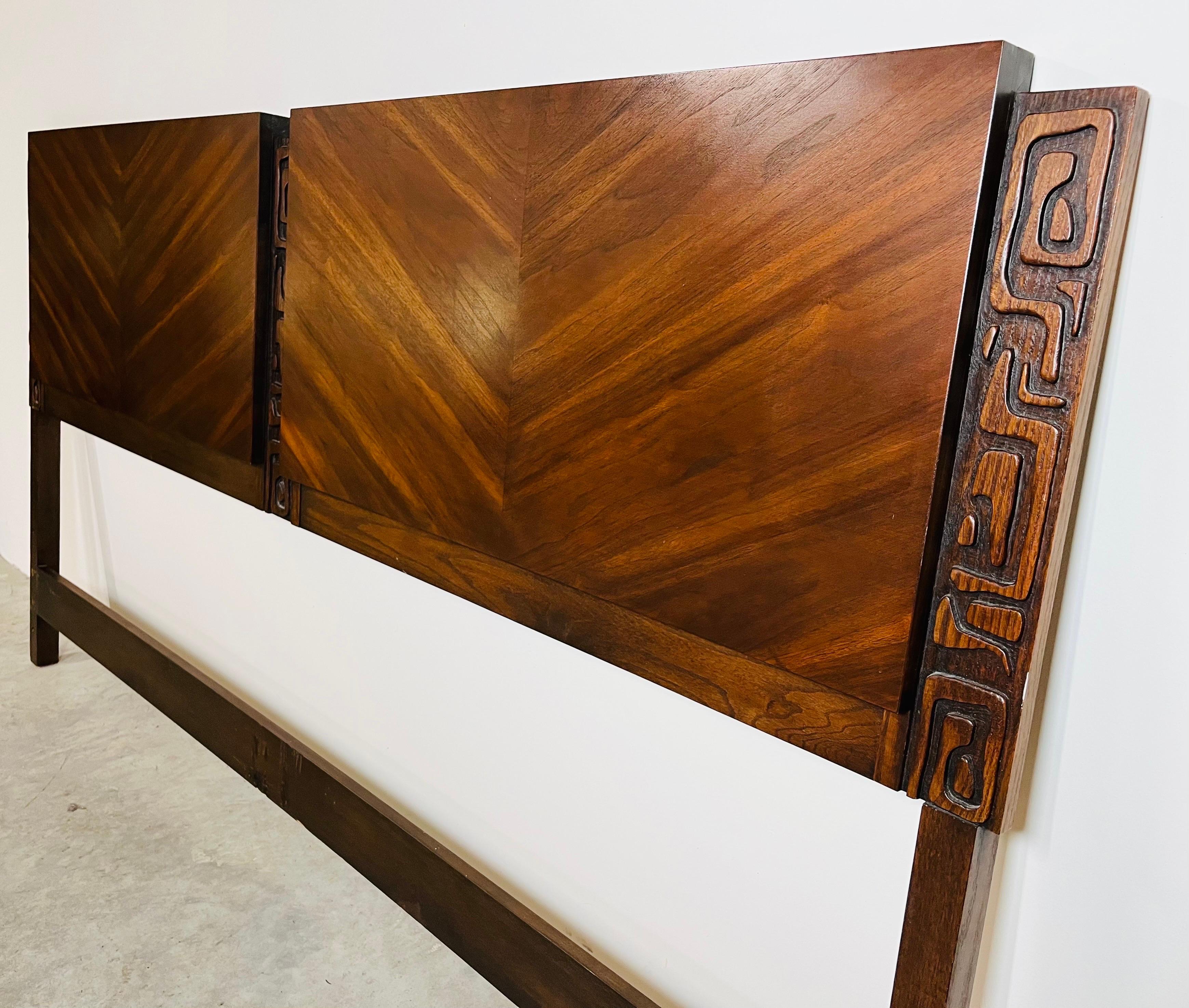Mid-Century Modern Brutalist Mid-Century ‘Tiki’ King Headboard By United Furniture 