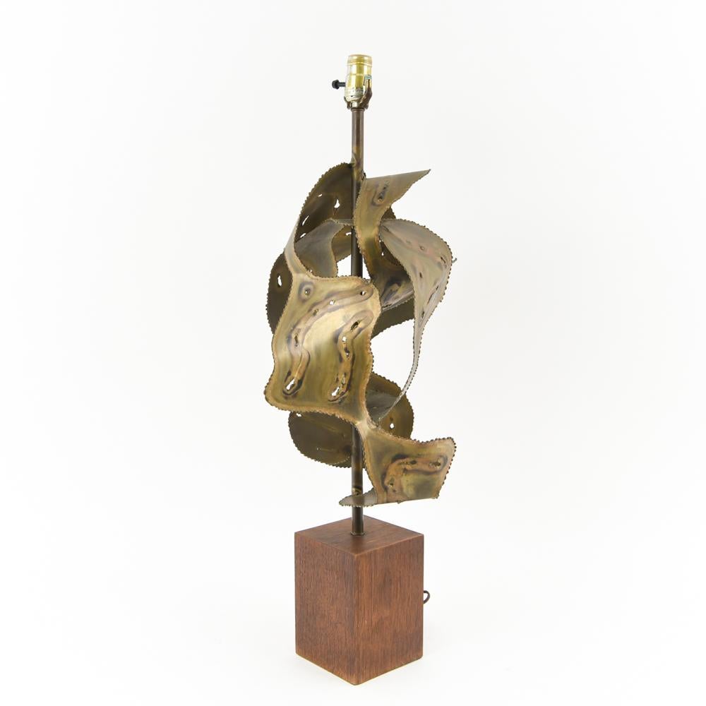 Brutalist Midcentury Torch-Cut Metal Sculptural Table Lamp, Manner of C. Jeré 4