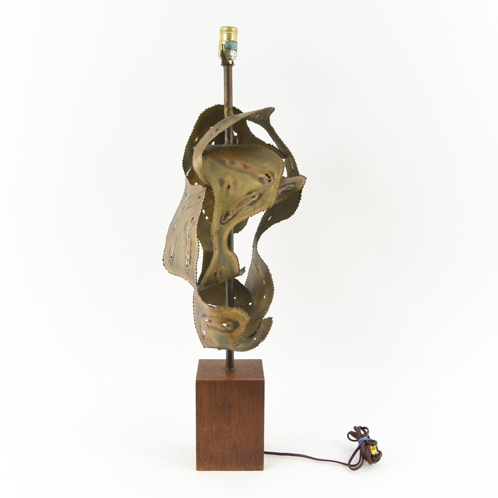 Brutalist Midcentury Torch-Cut Metal Sculptural Table Lamp, Manner of C. Jeré 5