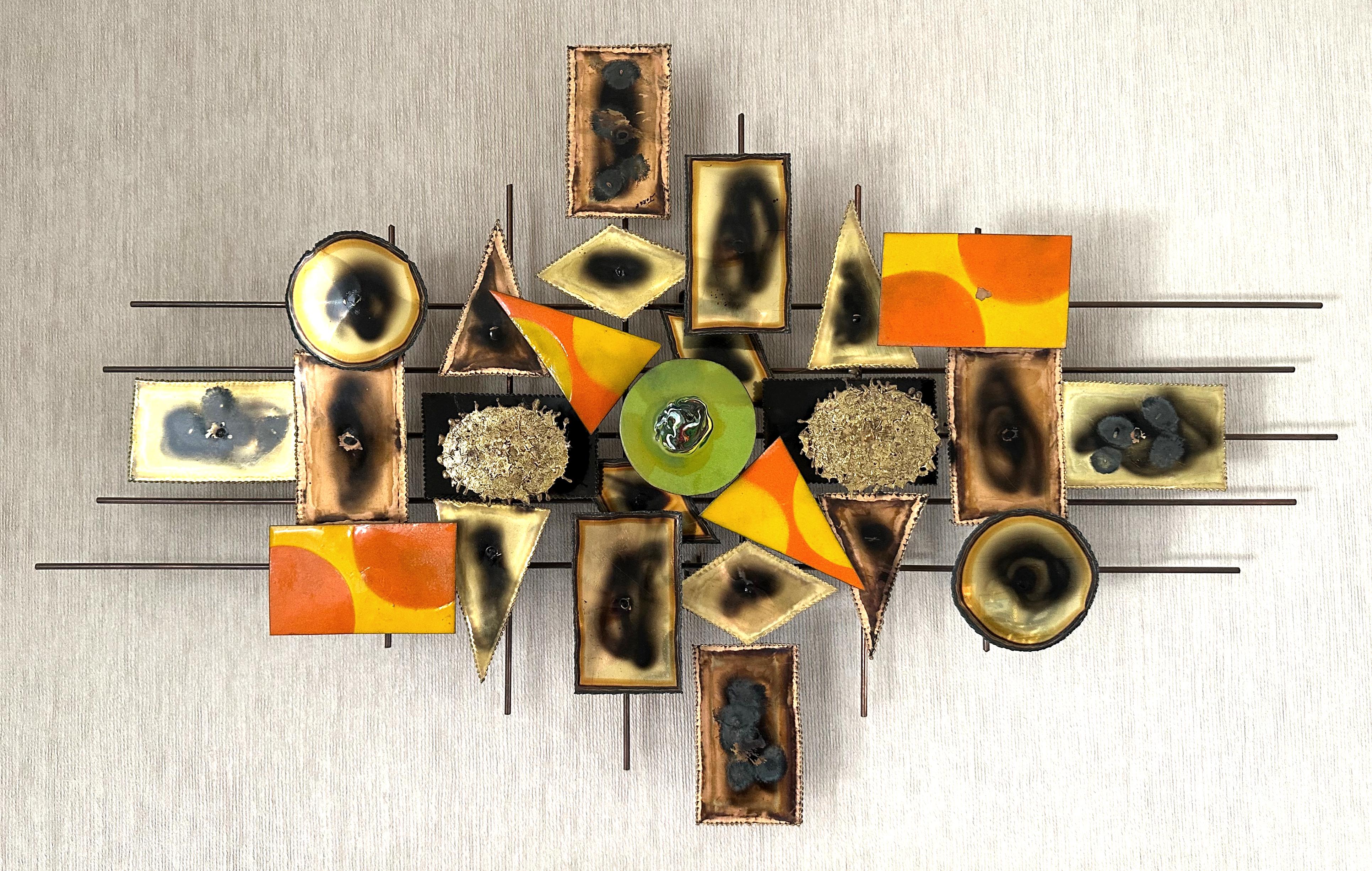 Brutalist Mid-Century Wall Sculpture in Mixed Metals by Jorge, Signed For Sale 6