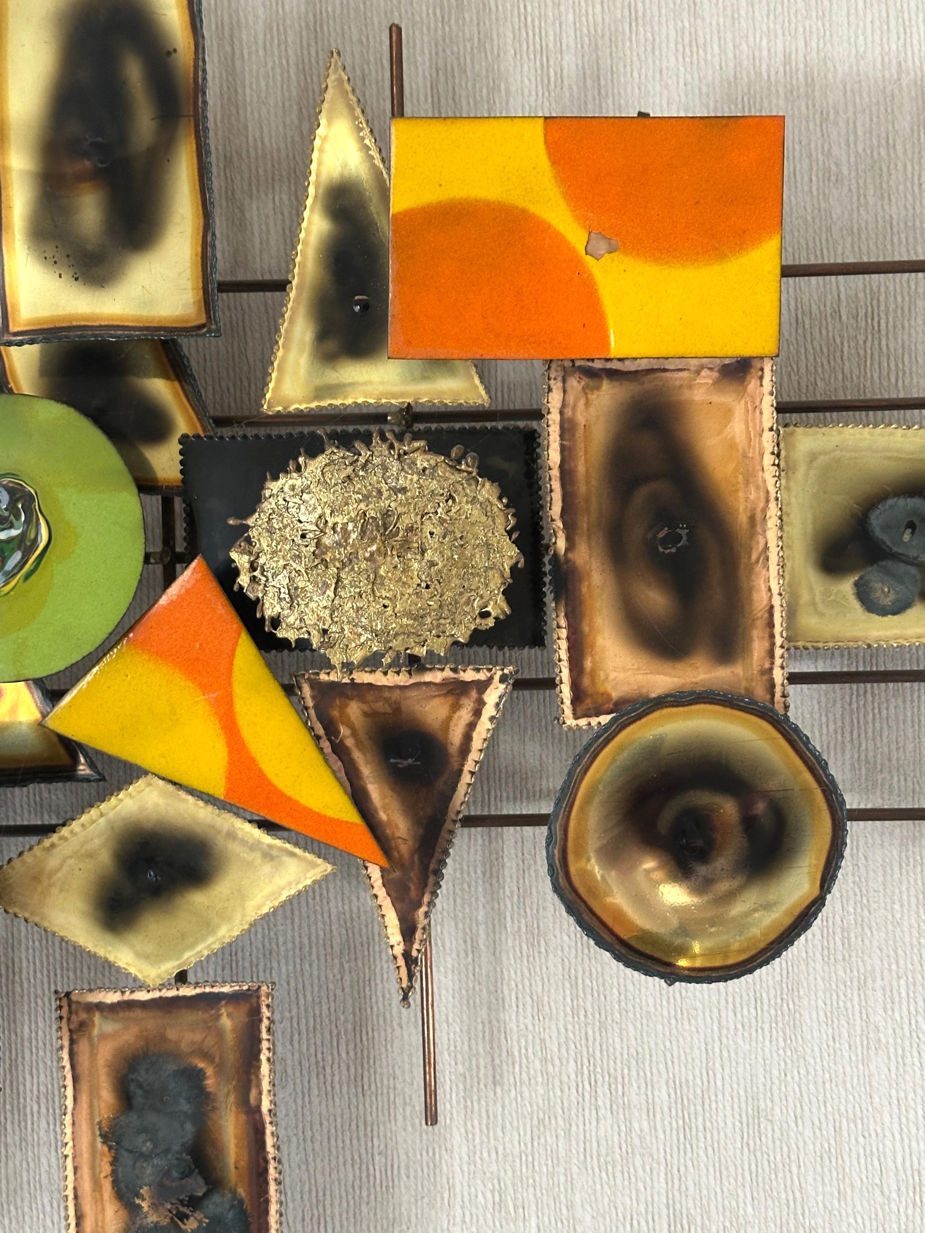 Brutalist Mid-Century Wall Sculpture in Mixed Metals by Jorge, Signed For Sale 2