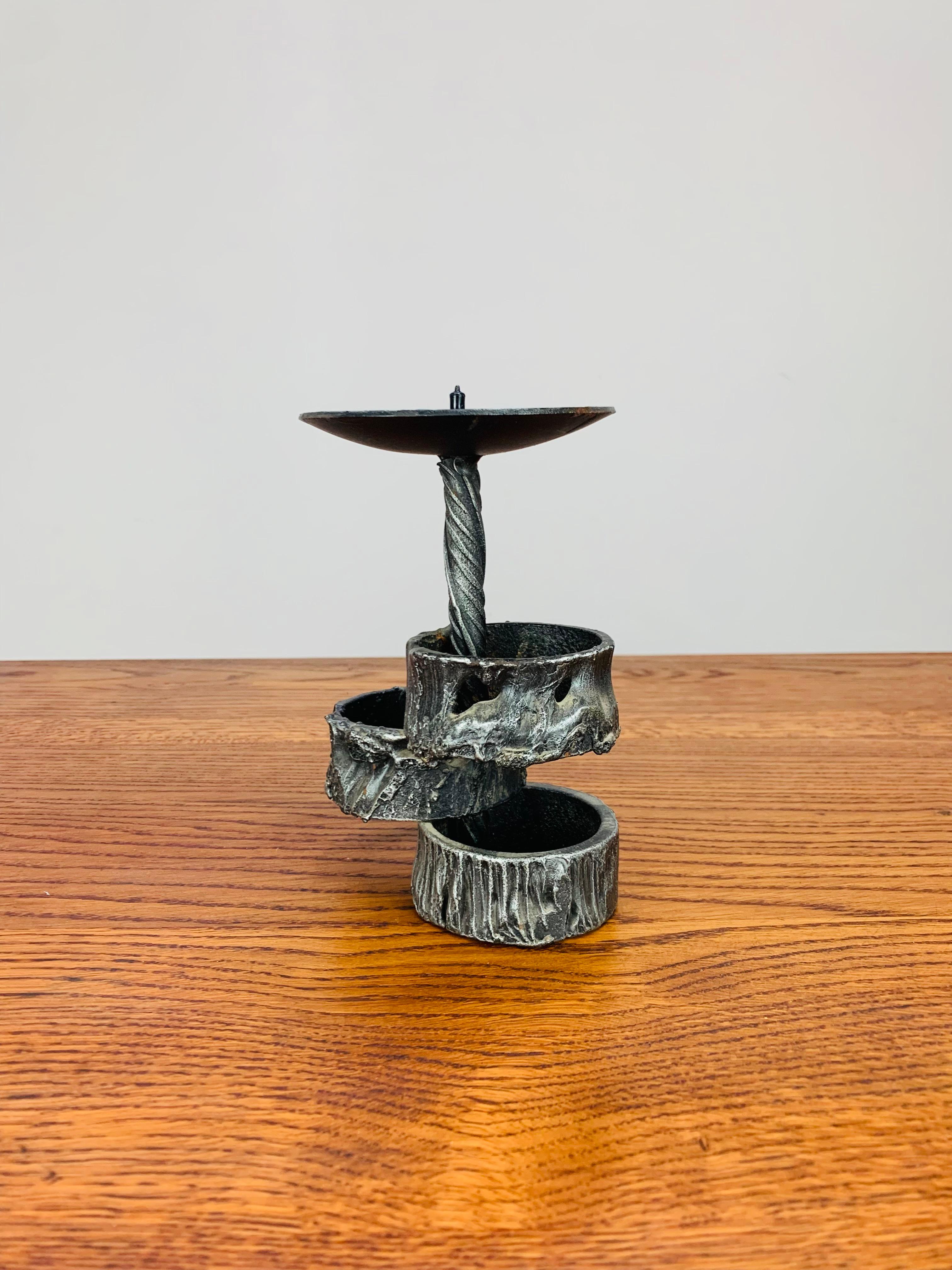 Brutalist Mid Century wrought iron candle holder In Excellent Condition For Sale In BELFORT, FR