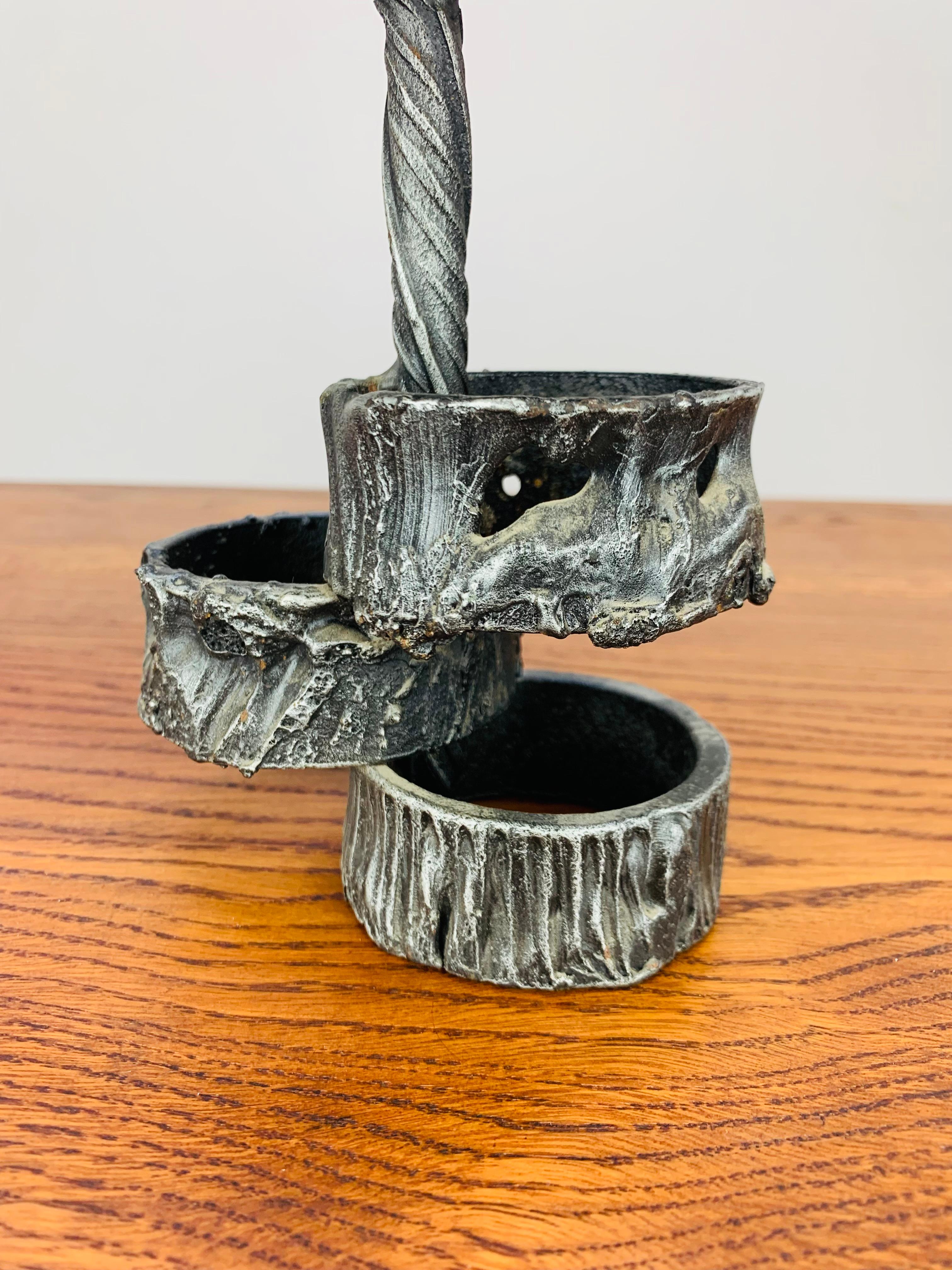 Brutalist Mid Century wrought iron candle holder For Sale 1