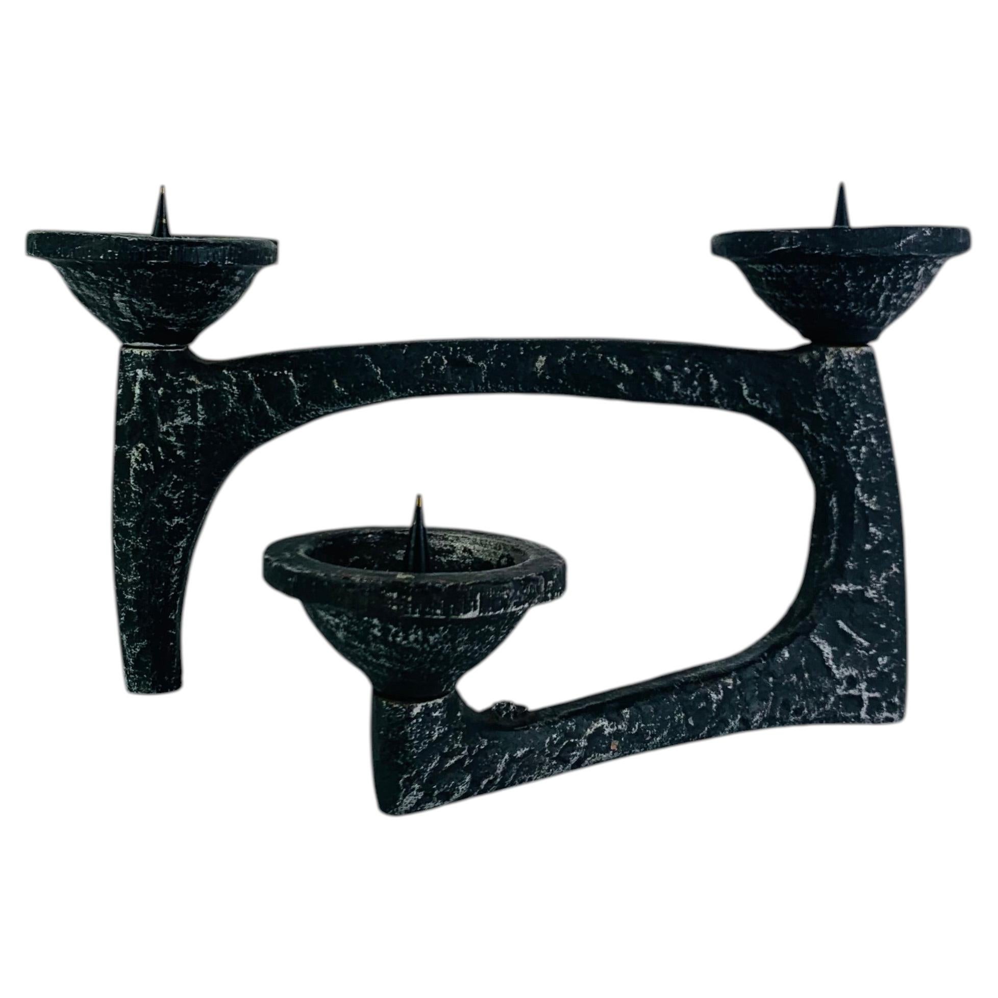 Brutalist Mid Century wrought iron candle holder
