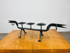 Brutalist Mid Century zoomorphic wrought iron candelabra candle holder