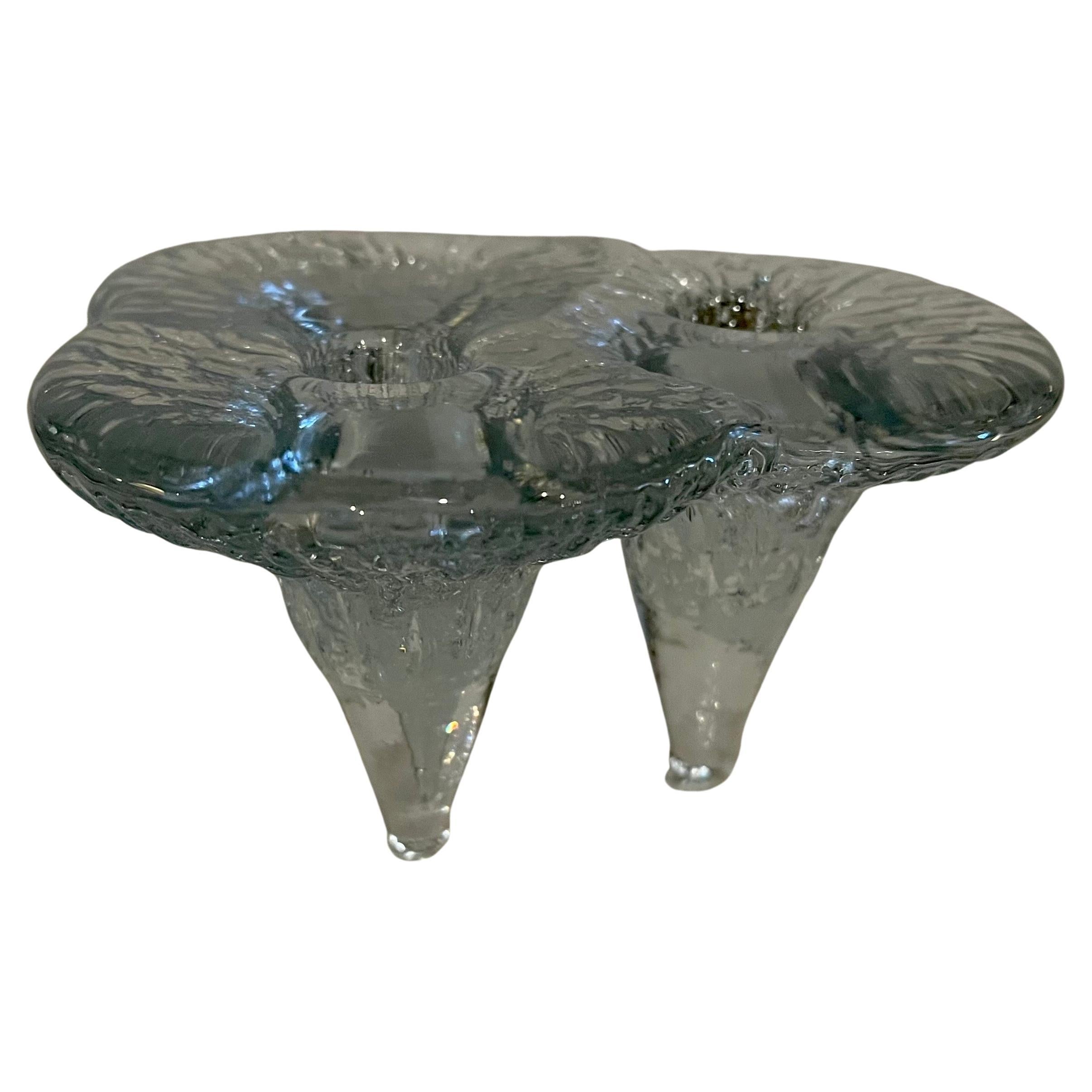 Brutalistischer Blenko-Kerzenhalter aus Glas in Amoeba-Form aus der Mitte des Jahrhunderts