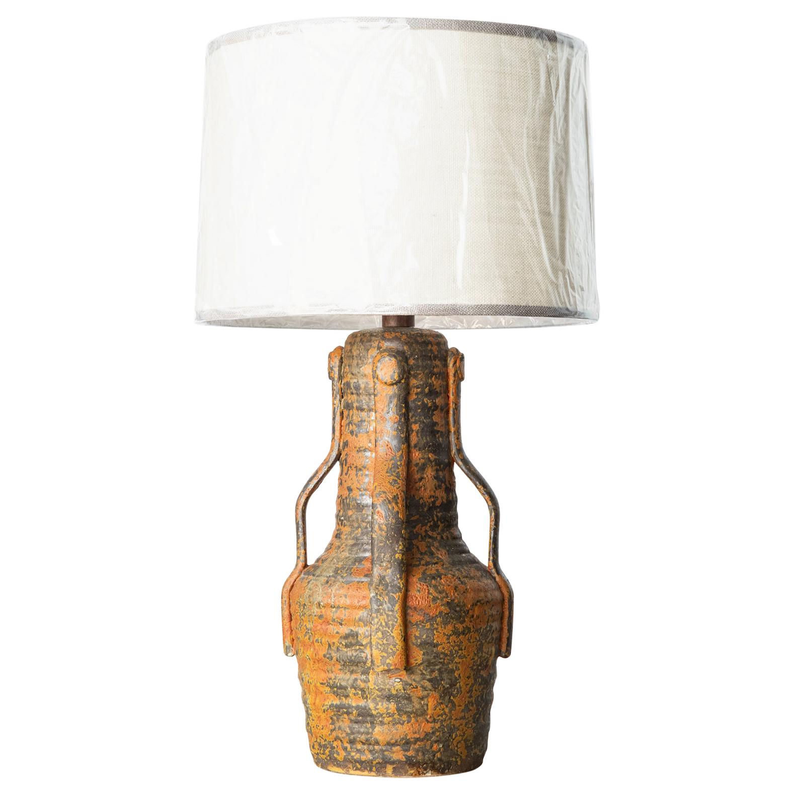 Brutalist Midcentury Glazed Ceramic Table Lamp Attributed to Martz For Sale