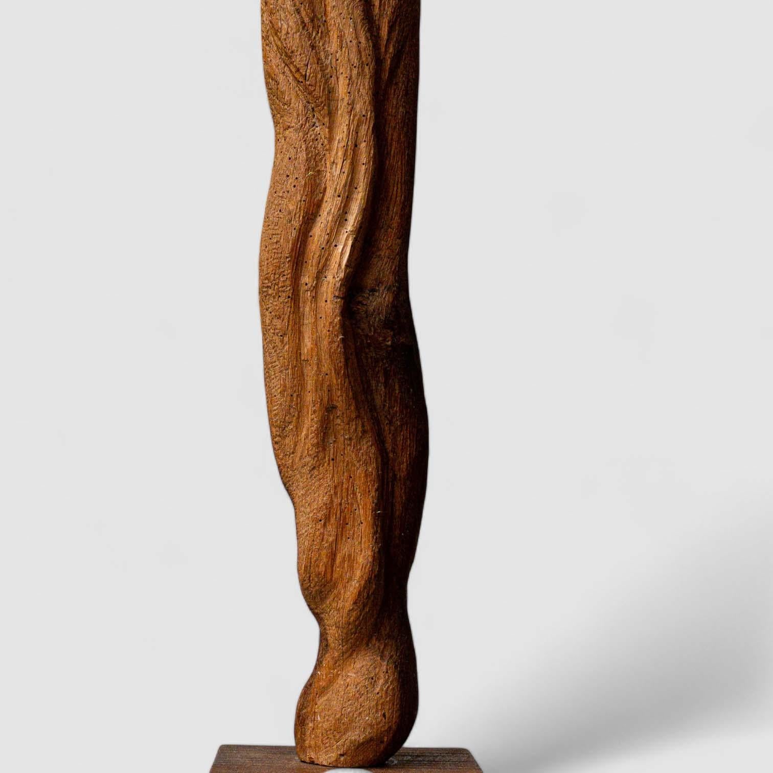 Belgian Brutalist Midcentury Hand Carved Wood Figure Sculpture, 1970s, Giacometti style For Sale