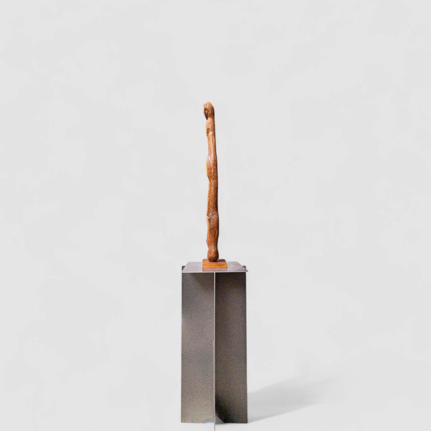 Hand-Carved Brutalist Midcentury Hand Carved Wood Figure Sculpture, 1970s, Giacometti style For Sale