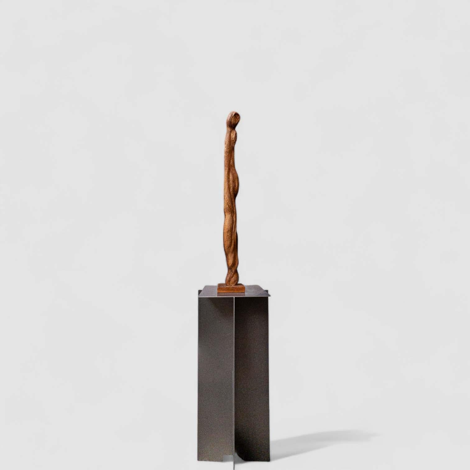 Late 20th Century Brutalist Midcentury Hand Carved Wood Figure Sculpture, 1970s, Giacometti style For Sale