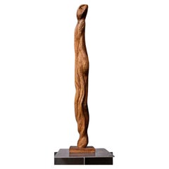Brutalist Midcentury Hand Carved Wood Figure Sculpture, 1970s, Giacometti style