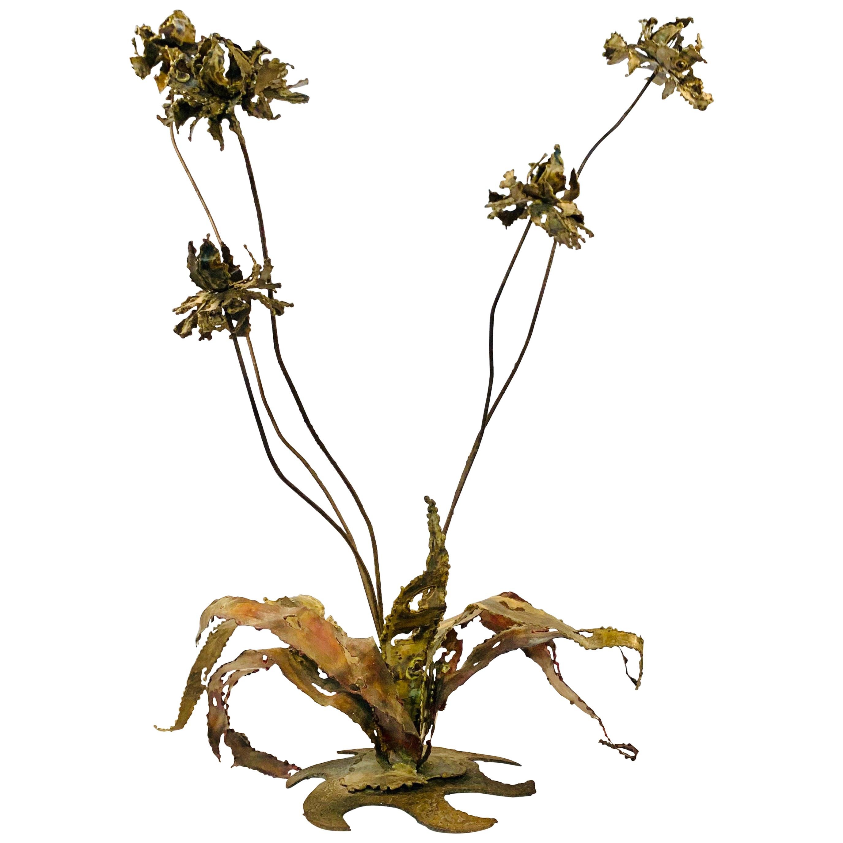 Brutalist Midcentury Signed Silas Seandel Copper Metal Flower Sculpture