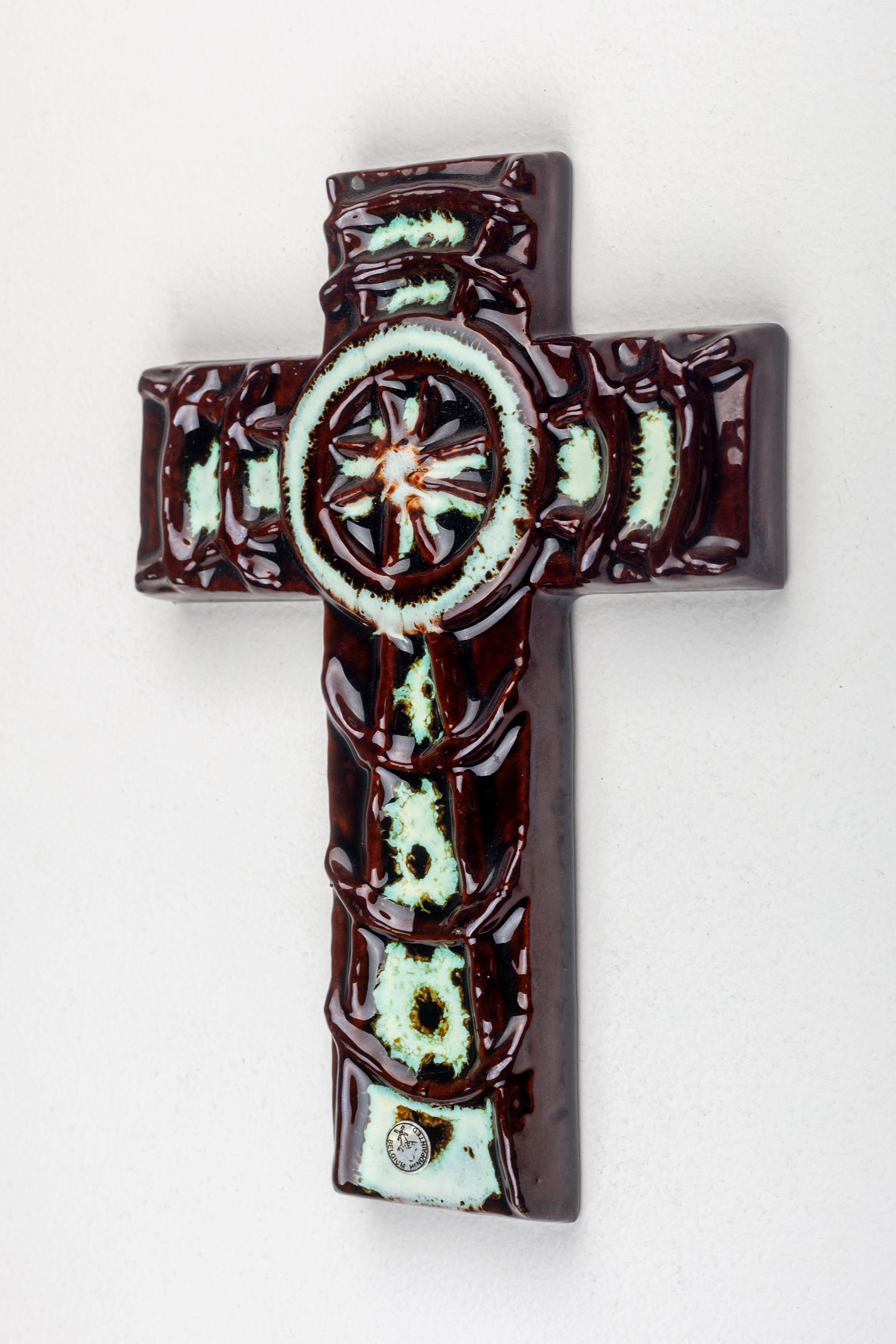 Brutalist Midcentury Wall Cross - Handmade Ceramic from Europe For Sale 6