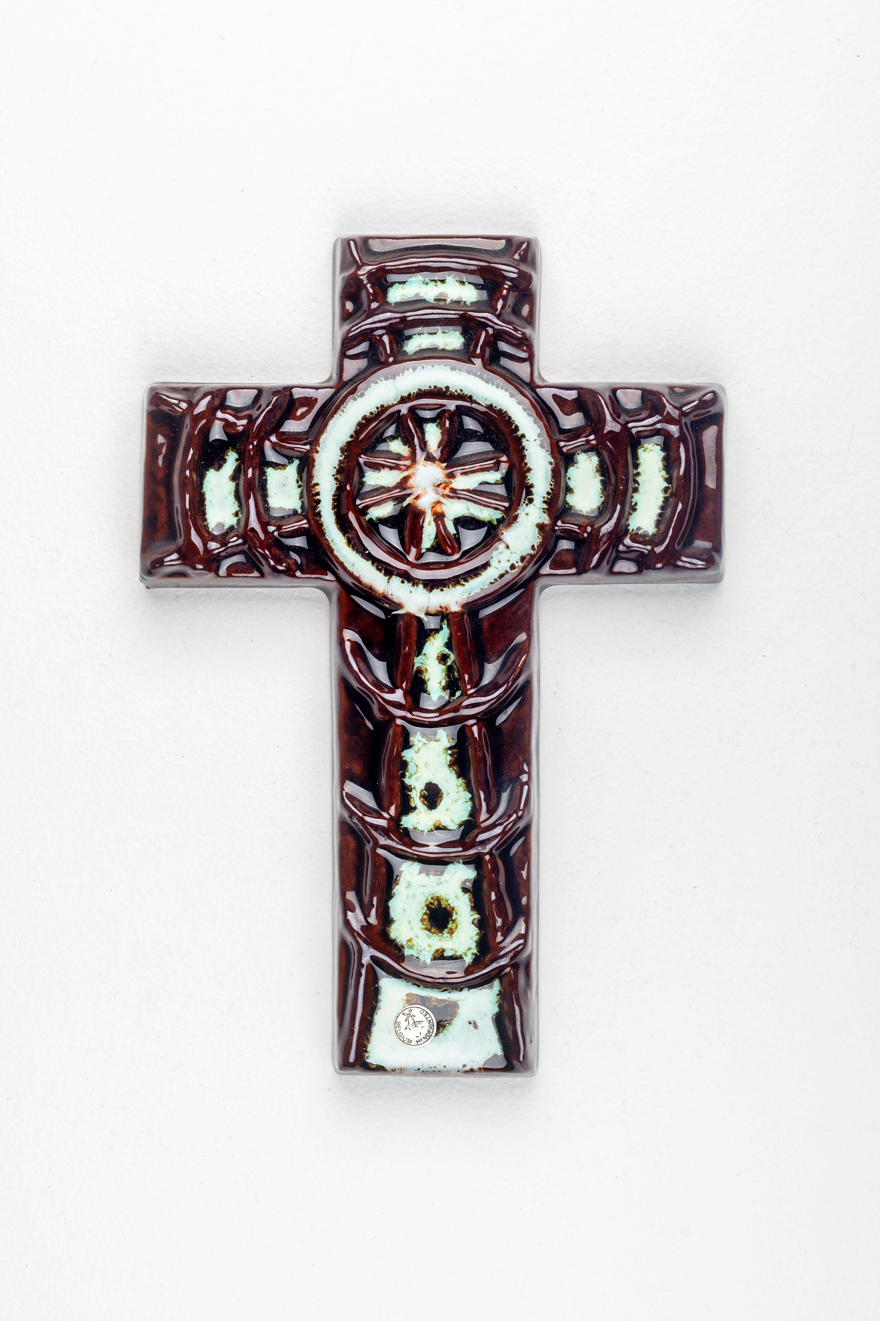 Mid-Century Modern Brutalist Midcentury Wall Cross - Handmade Ceramic from Europe For Sale