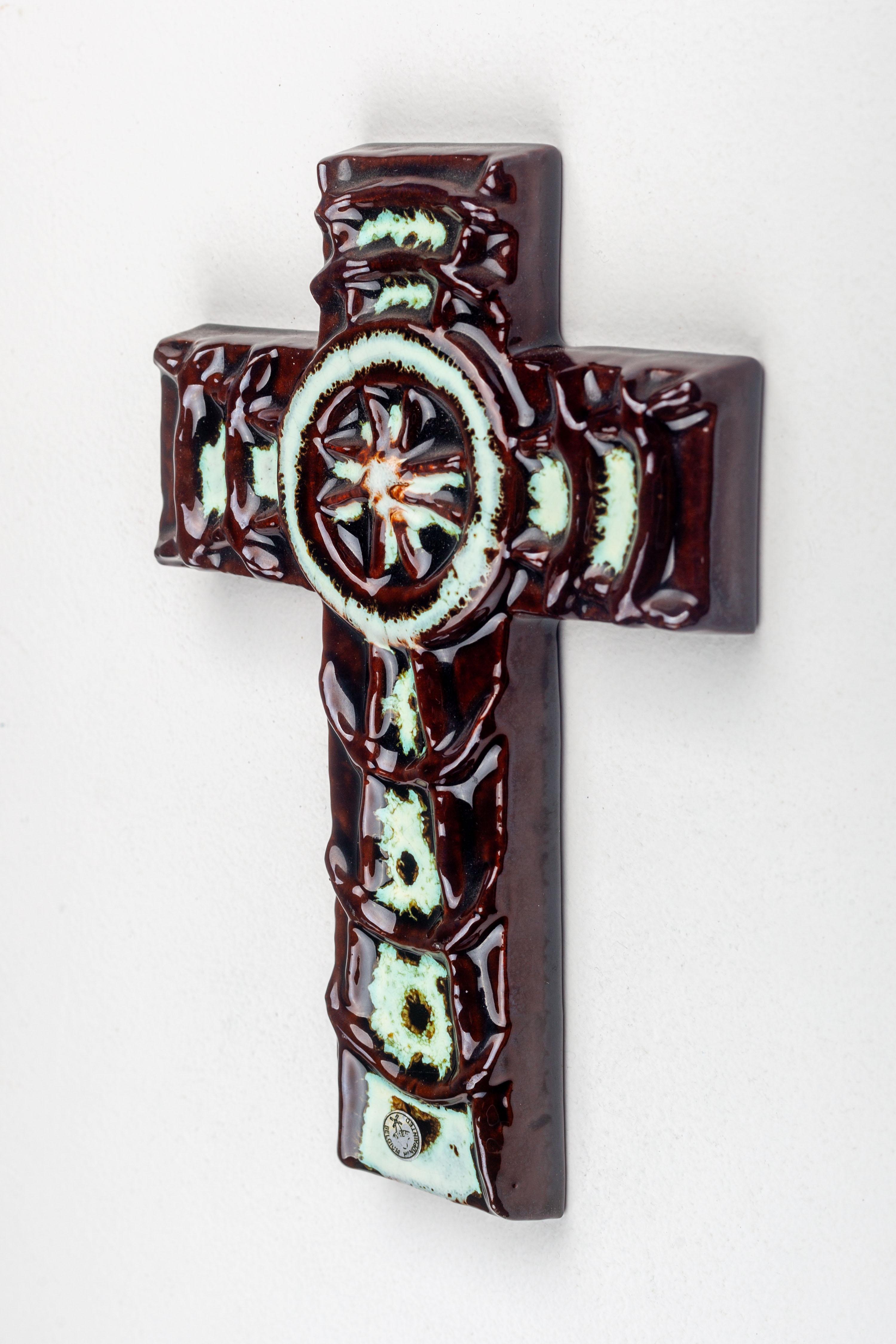 European Brutalist Midcentury Wall Cross - Handmade Ceramic from Europe For Sale