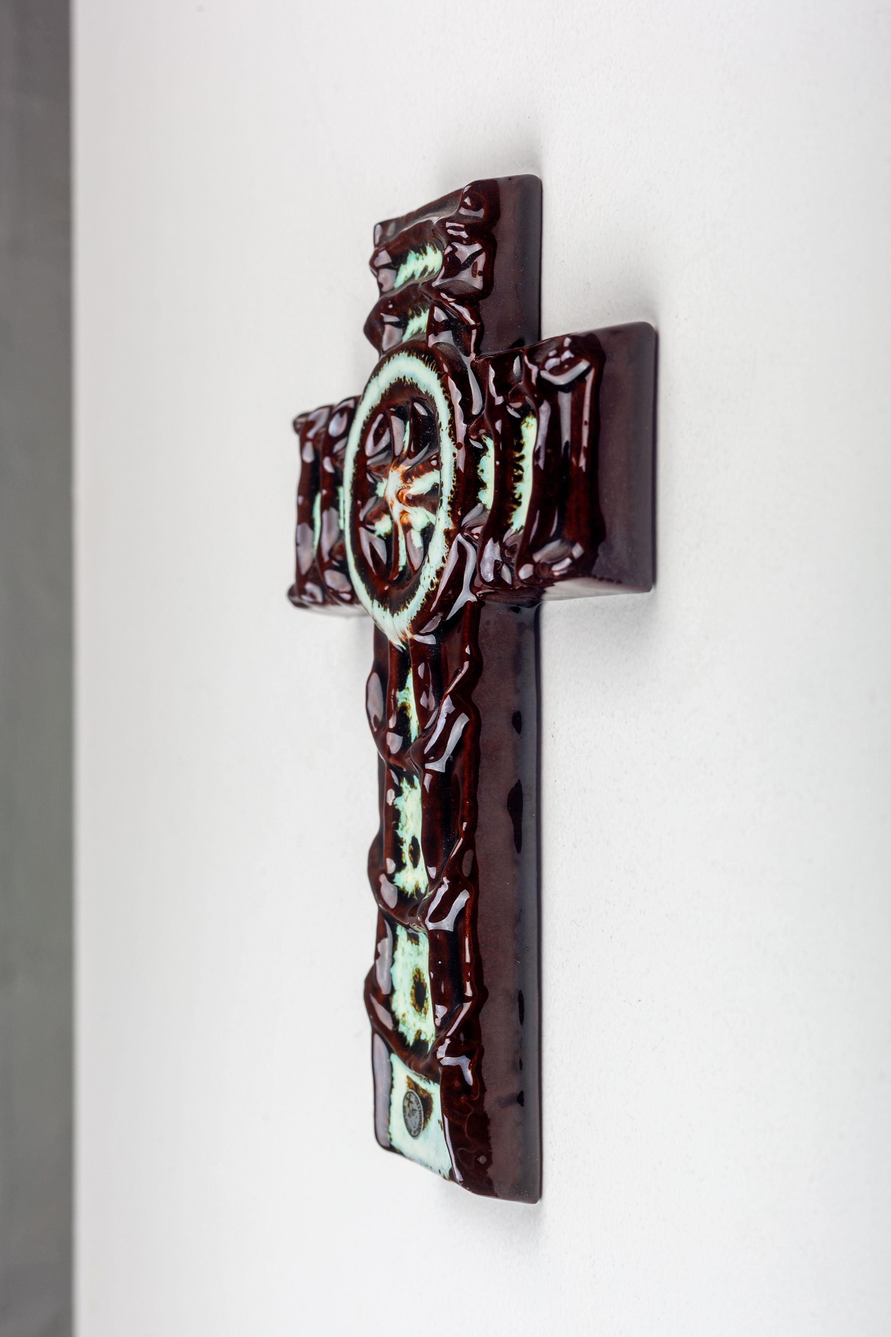 Brutalist Midcentury Wall Cross - Handmade Ceramic from Europe In Good Condition For Sale In Chicago, IL