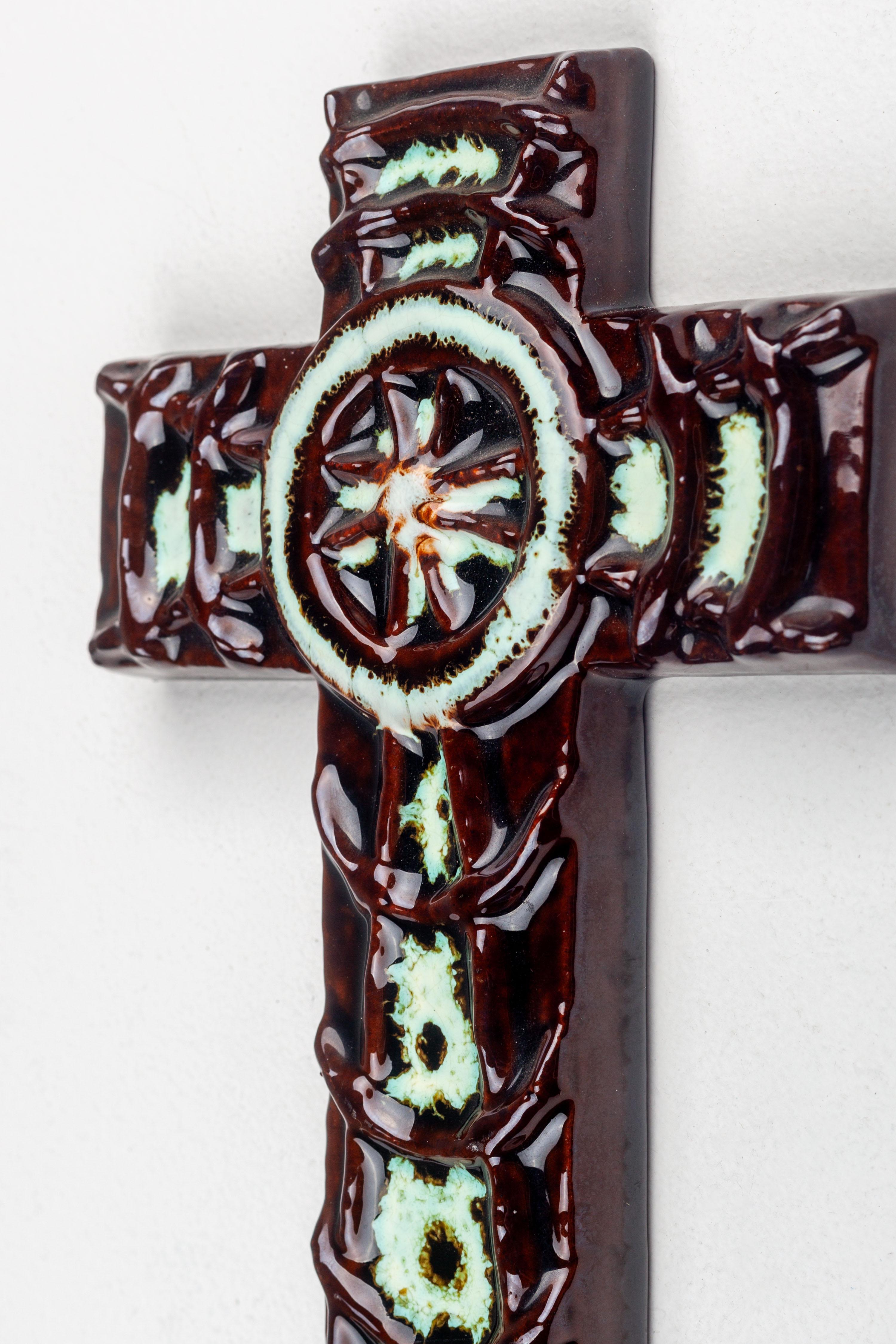 Mid-20th Century Brutalist Midcentury Wall Cross - Handmade Ceramic from Europe For Sale