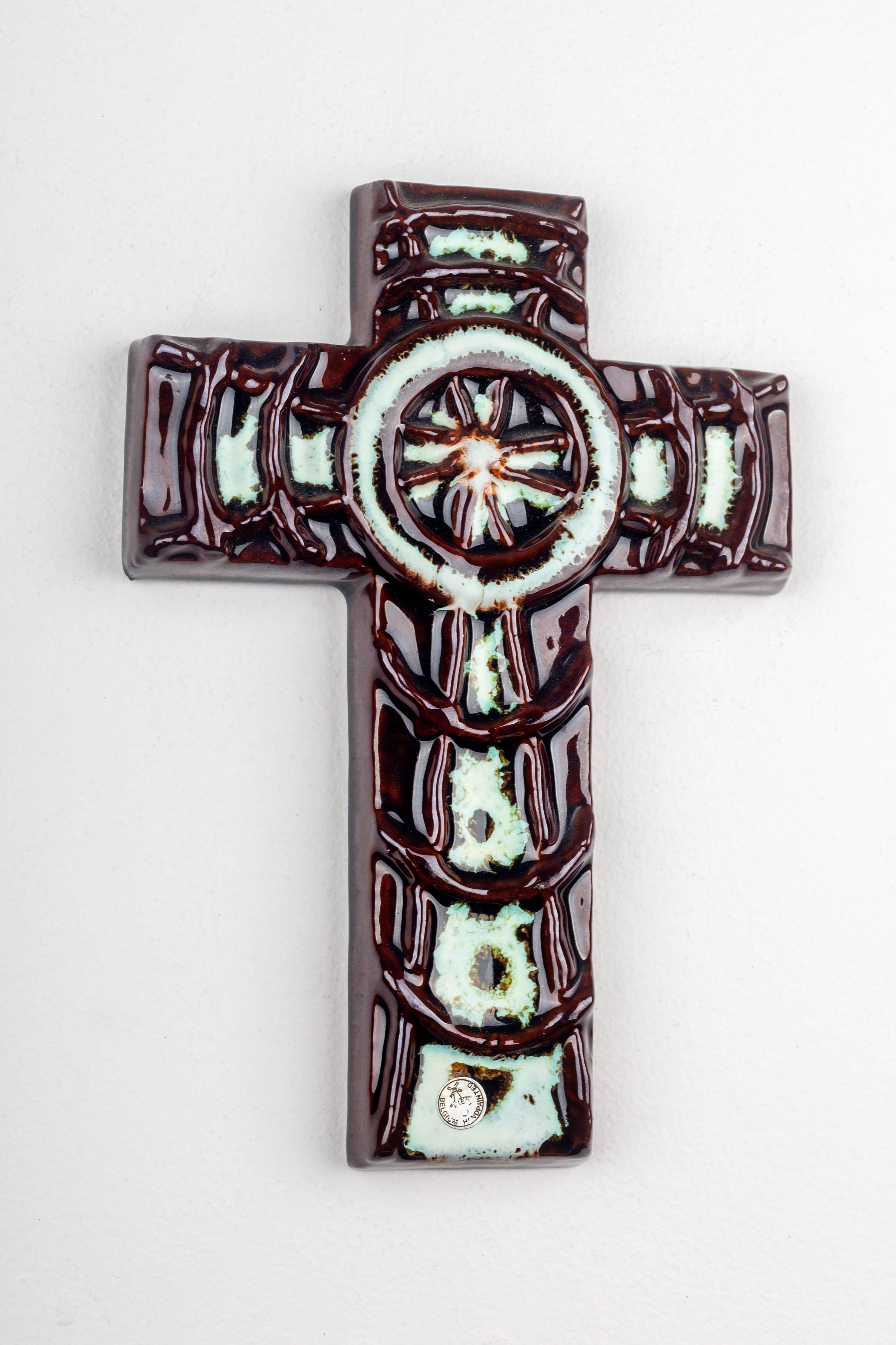 Brutalist Midcentury Wall Cross - Handmade Ceramic from Europe For Sale 2