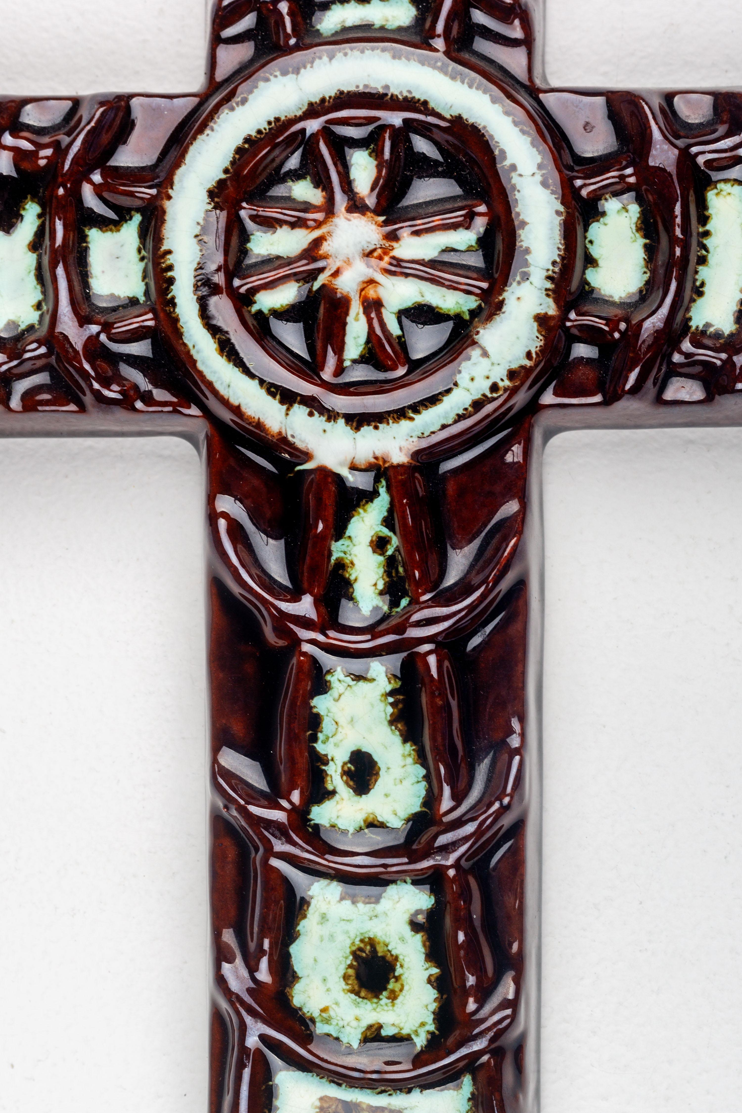 Brutalist Midcentury Wall Cross - Handmade Ceramic from Europe For Sale 3