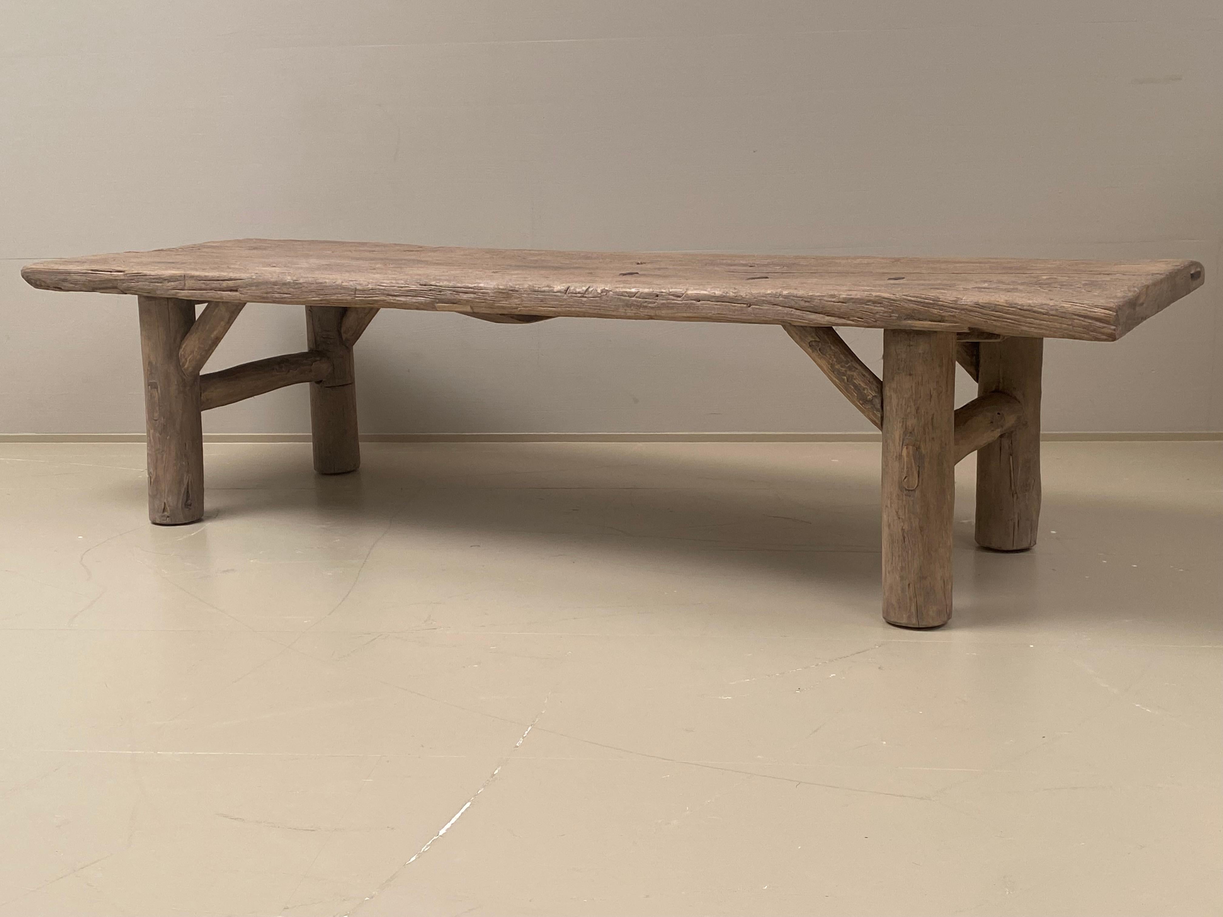 Mid-20th Century Brutalist Mid-Century Wooden Elm Rustic Coffee table from France, 1960s For Sale