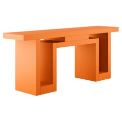 Brutalist Minimal Console Table in Orange Color Geometric Lines