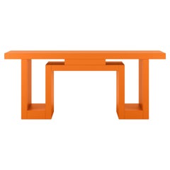 Brutalist Minimal Console Table in Orange Color Geometric Lines
